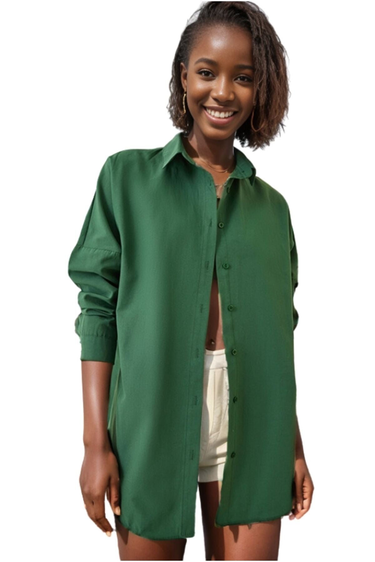 Melissa Women's Oversized Longline Shirt - Emerald and Green