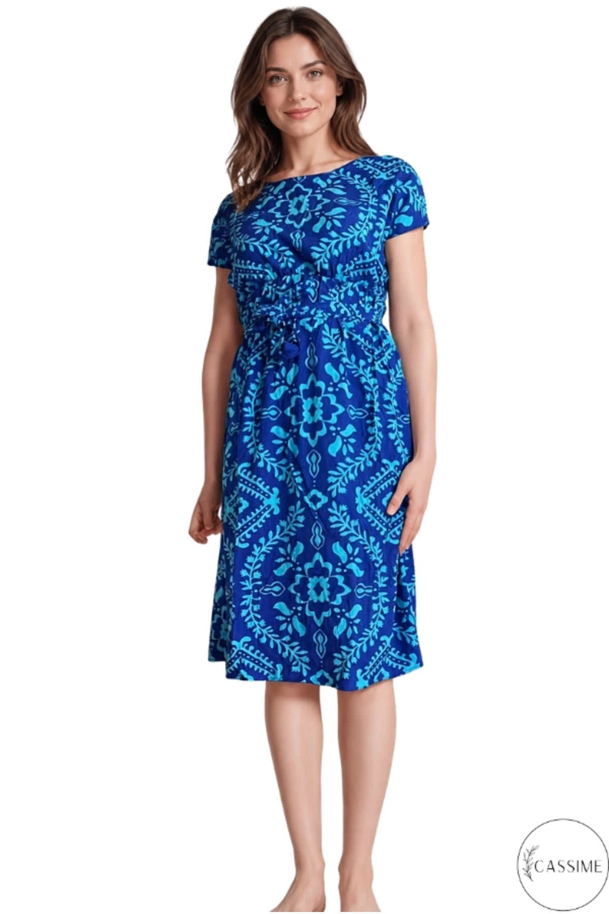 Audrey Women's Cotton Blend Belted Midi Dress - Blue