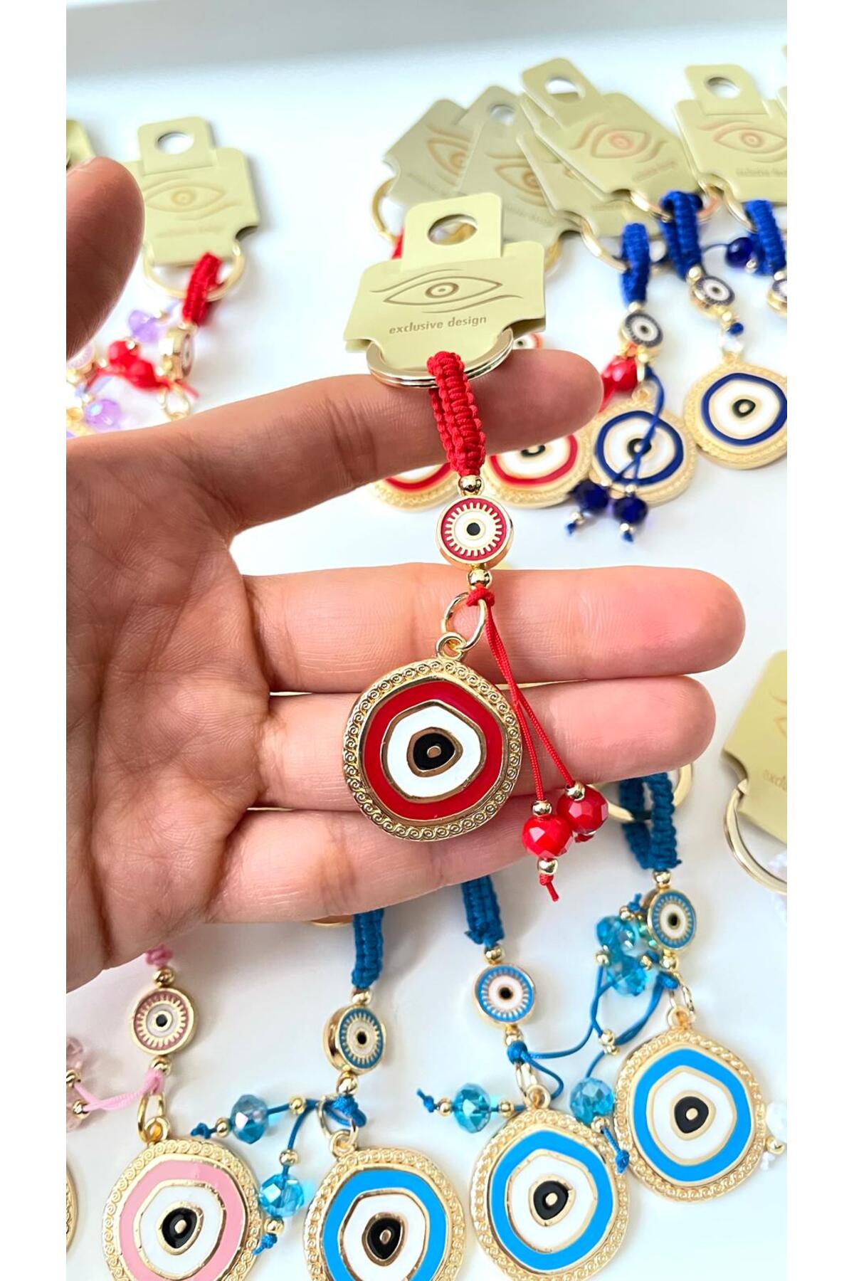 Brianna Gold-Plated Evil Eye Bead Keychain - Baby Blue Evil Eye
