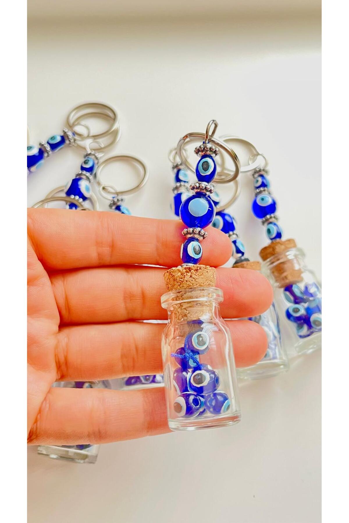 Violet Evil Eye Bottle Wish Box Keychain - Blue