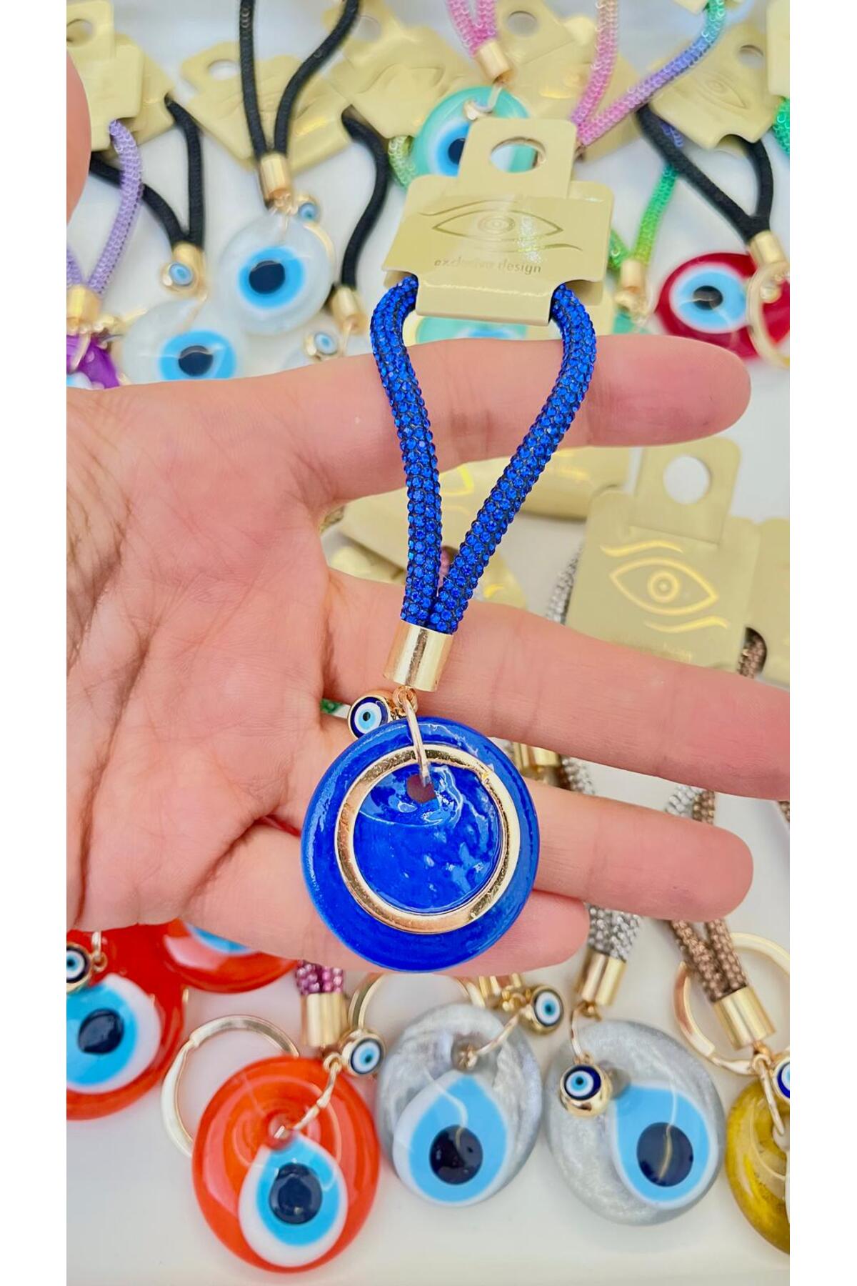 Meredith Glass Evil Eye Cord Charm - Blue Evil Eye Bead