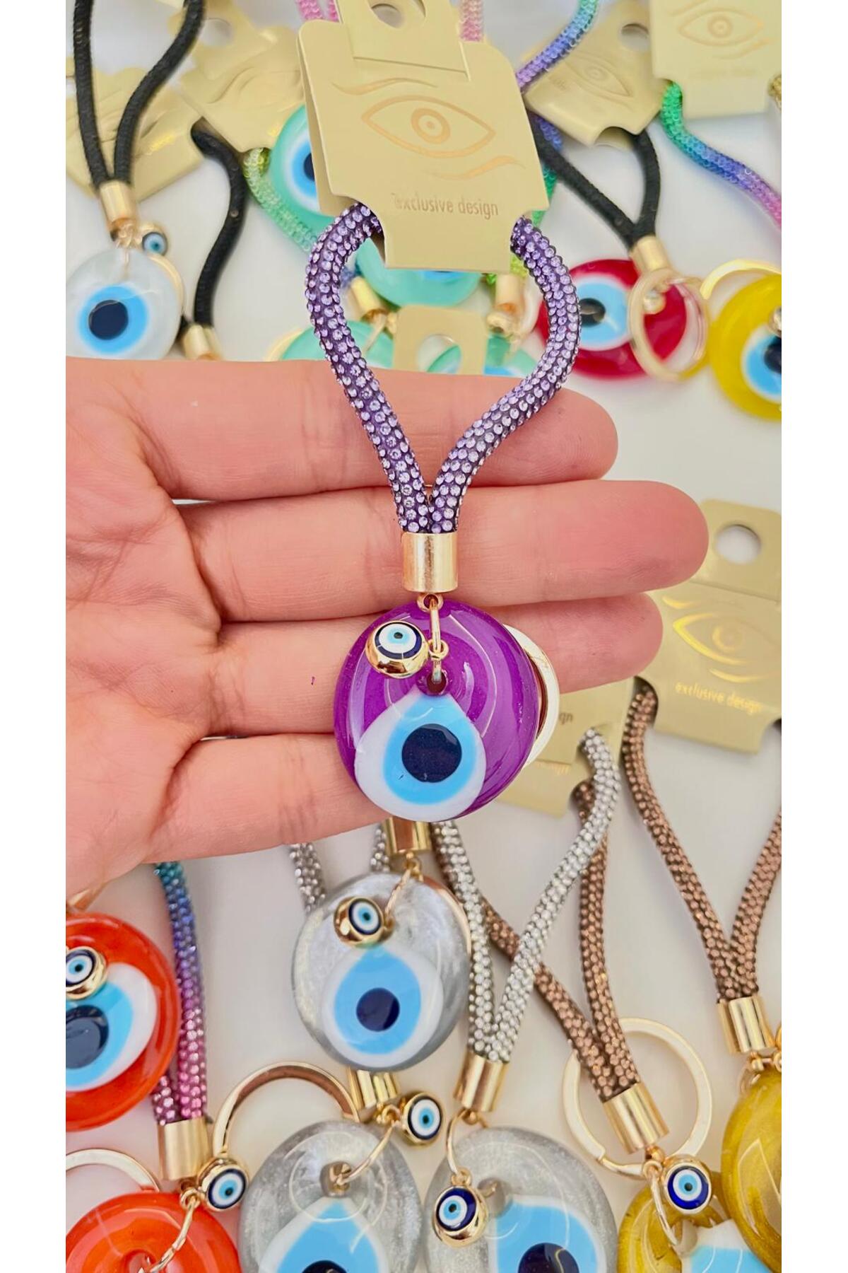 Meredith Glass Evil Eye Cord Charm - Purple