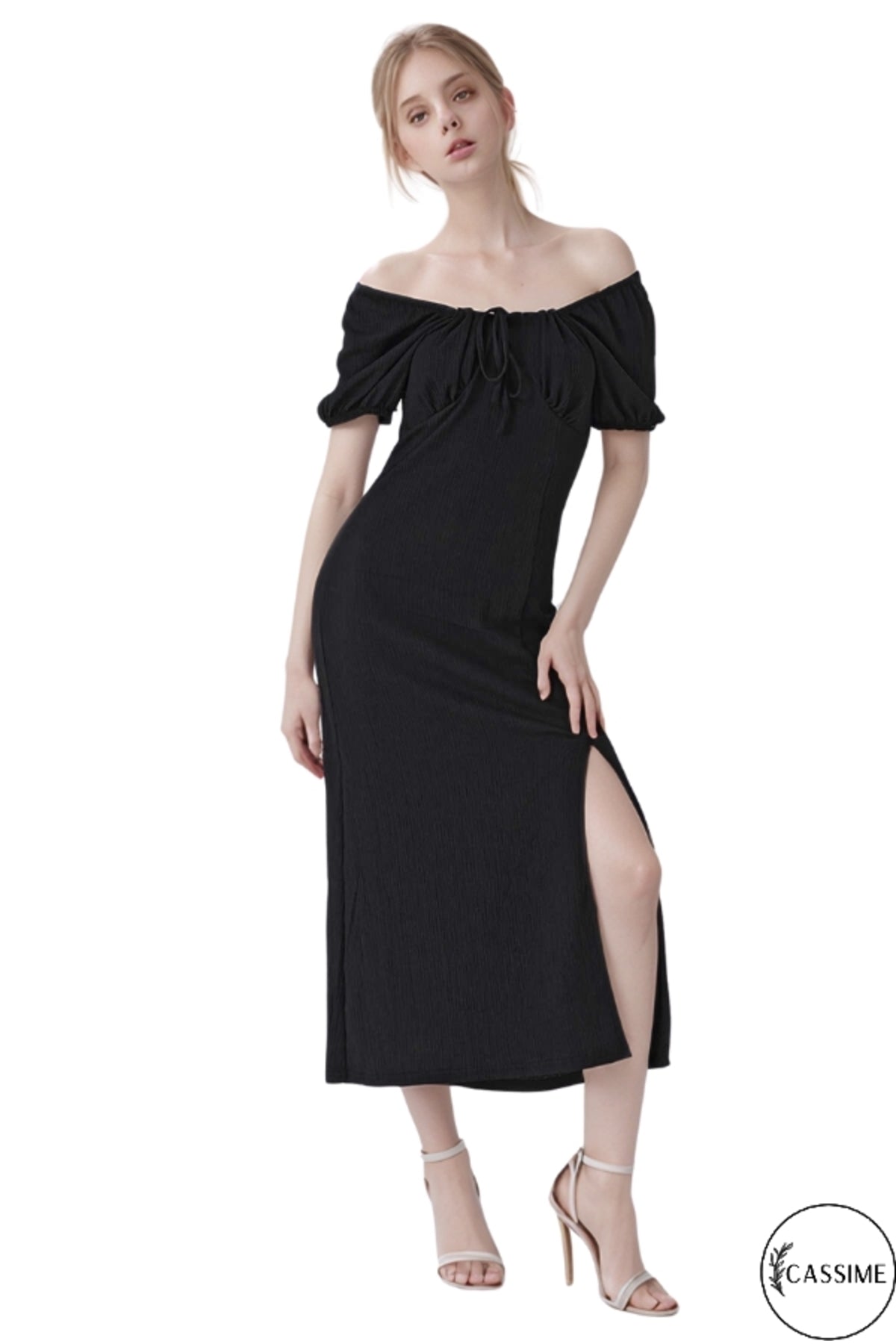 Jade Women's Summer Dress with Slit - Black