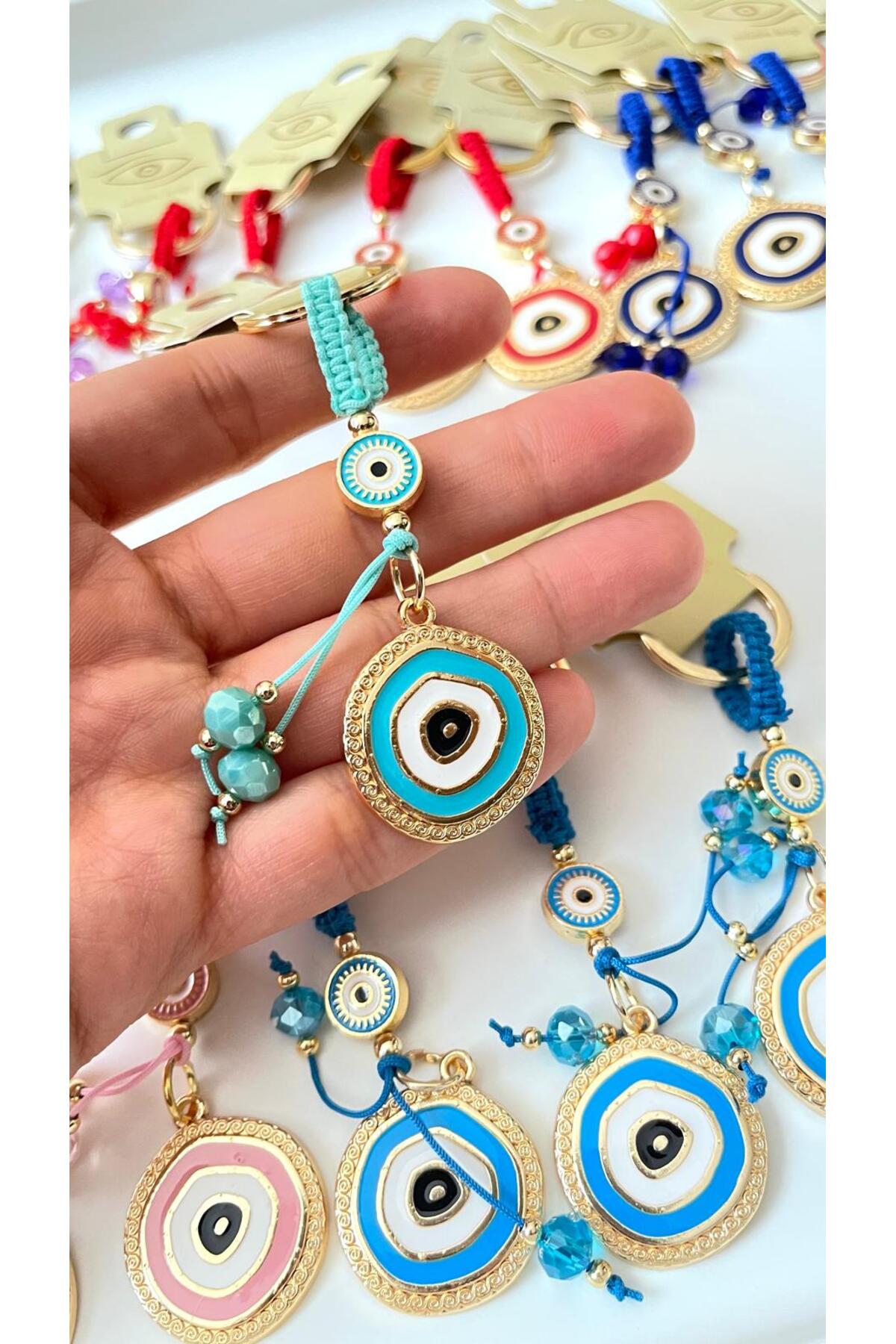 Brianna Gold-Plated Evil Eye Bead Keychain - Light Green Evil Eye