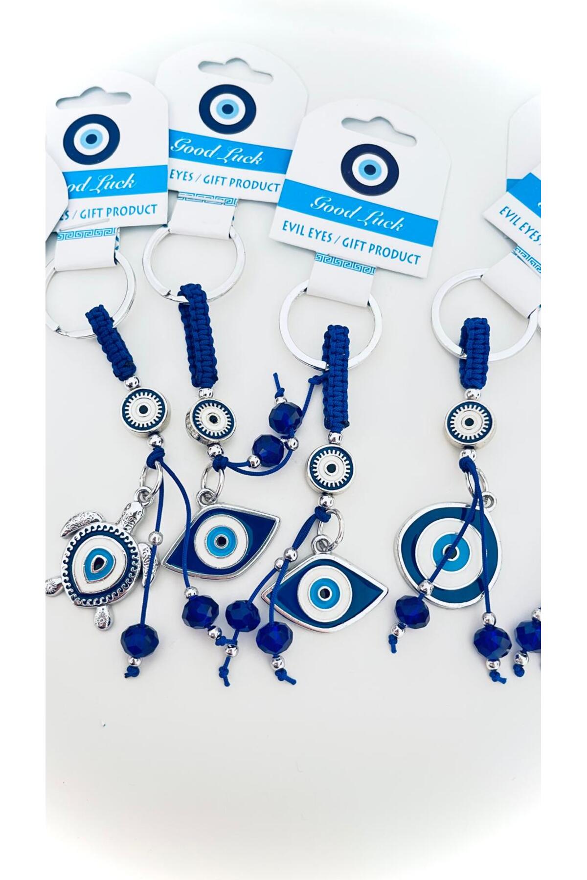 Abigail Silver-Plated Evil Eye Keychain - Navy Oval Evil Eye