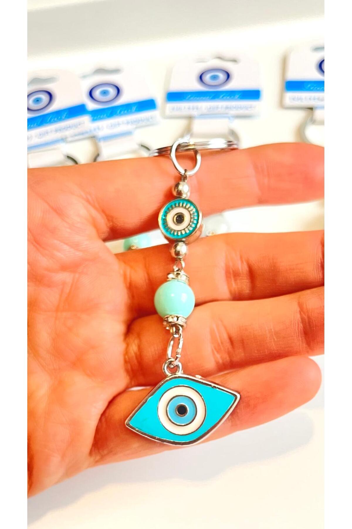 Abigail Silver-Plated Evil Eye Keychain - Turquoise Oval Evil Eye Metal