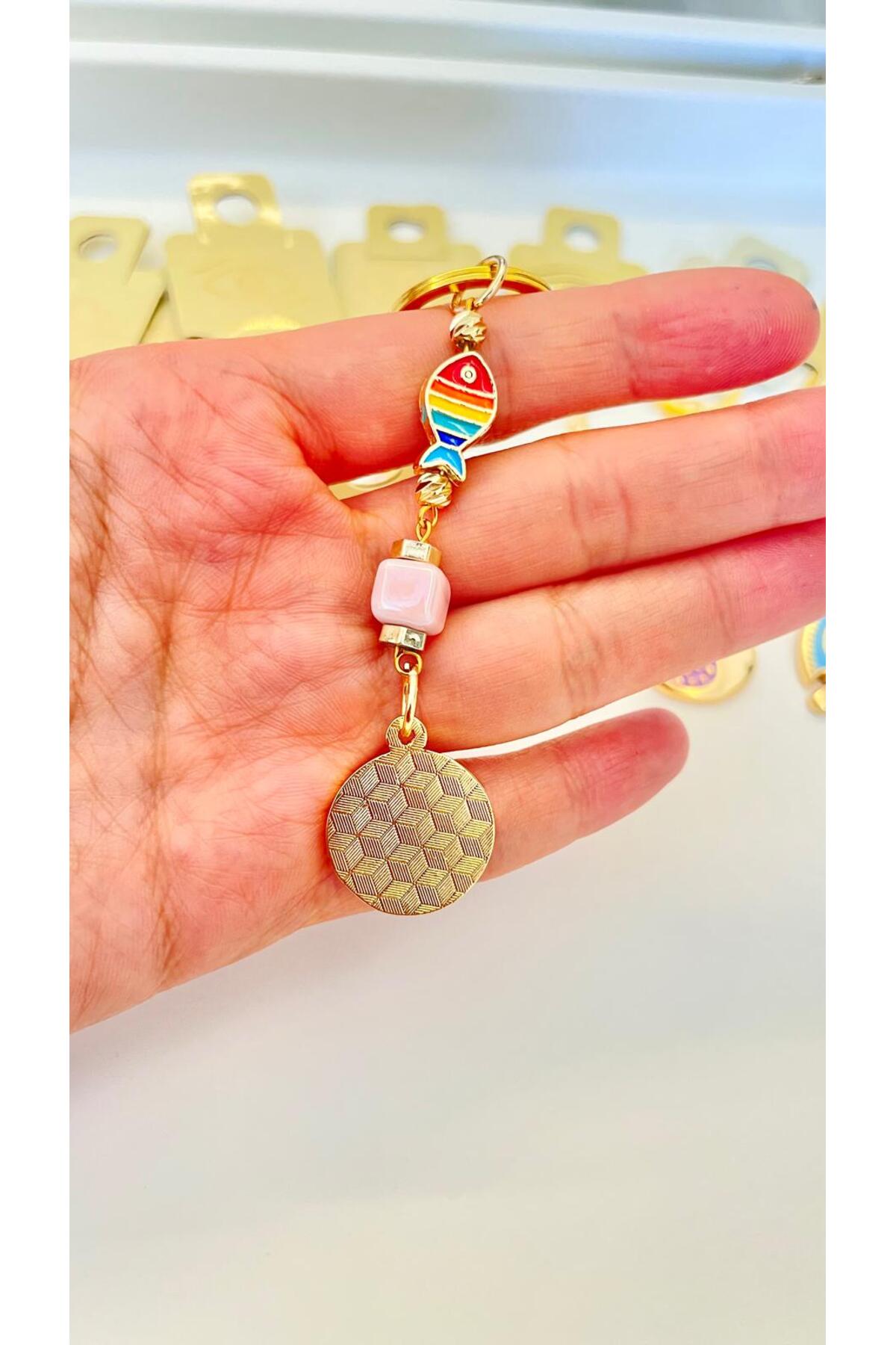 Hannah Gold-Plated Bodrum Bead Keychain - Orange