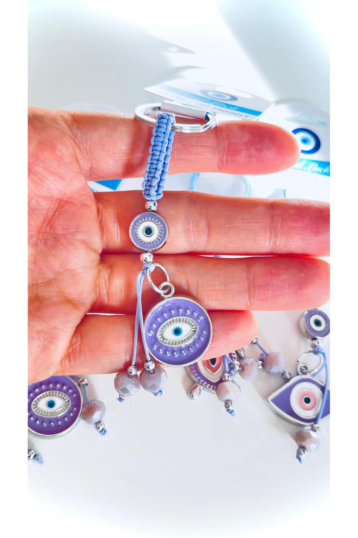 Abigail Silver-Plated Evil Eye Keychain - Purple Round Evil Eye