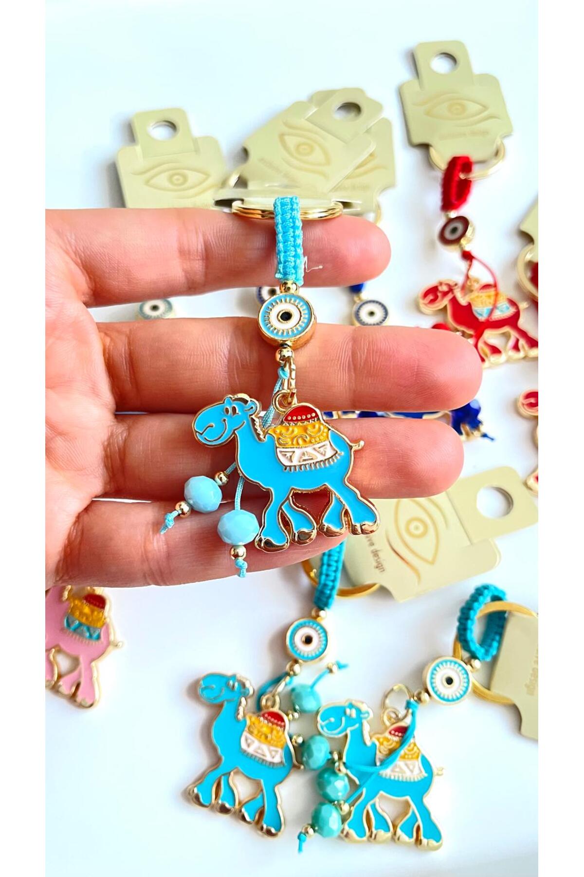 Bella Gold-Plated Animal Charm Keychain - Blue Camel Design