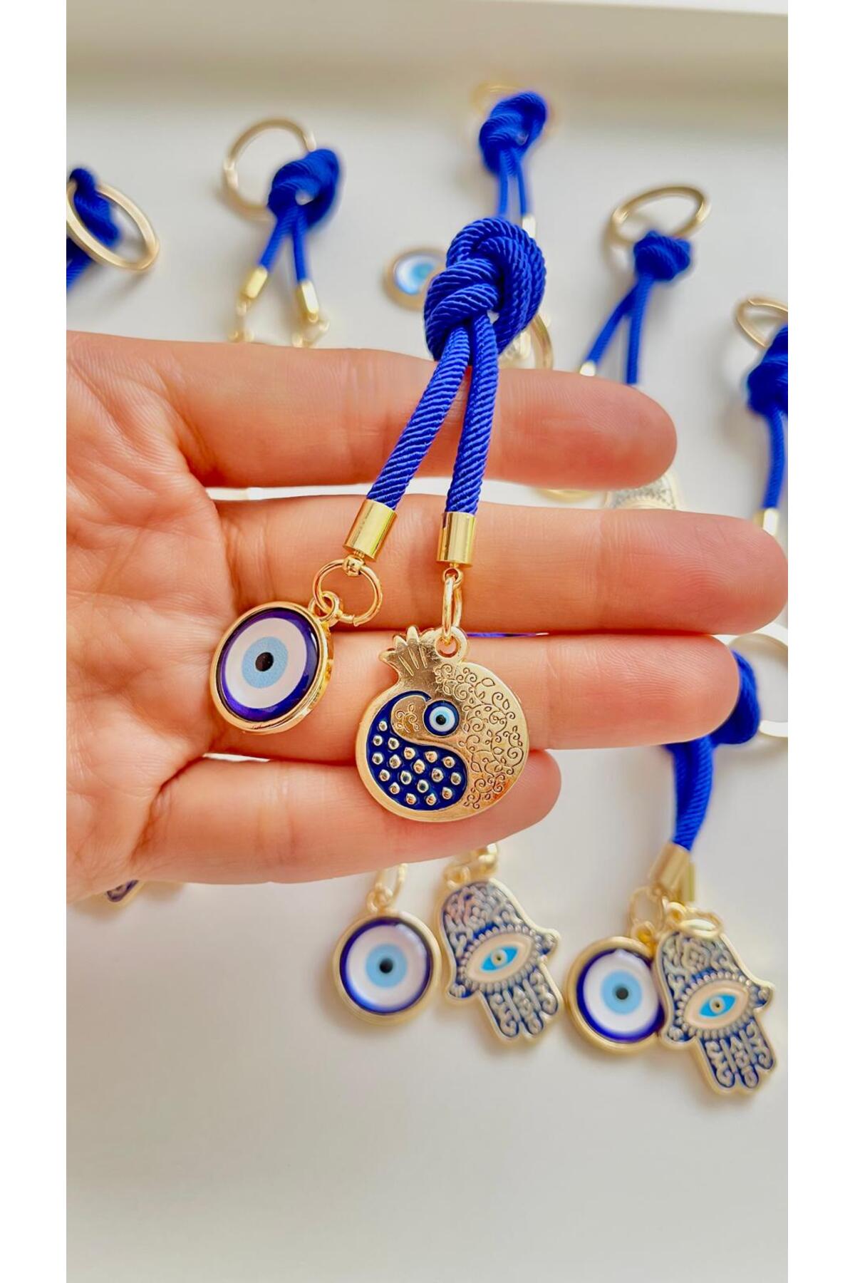 Rose Evil Eye Cord Keychain - Navy Pomegranate Prosperity Design