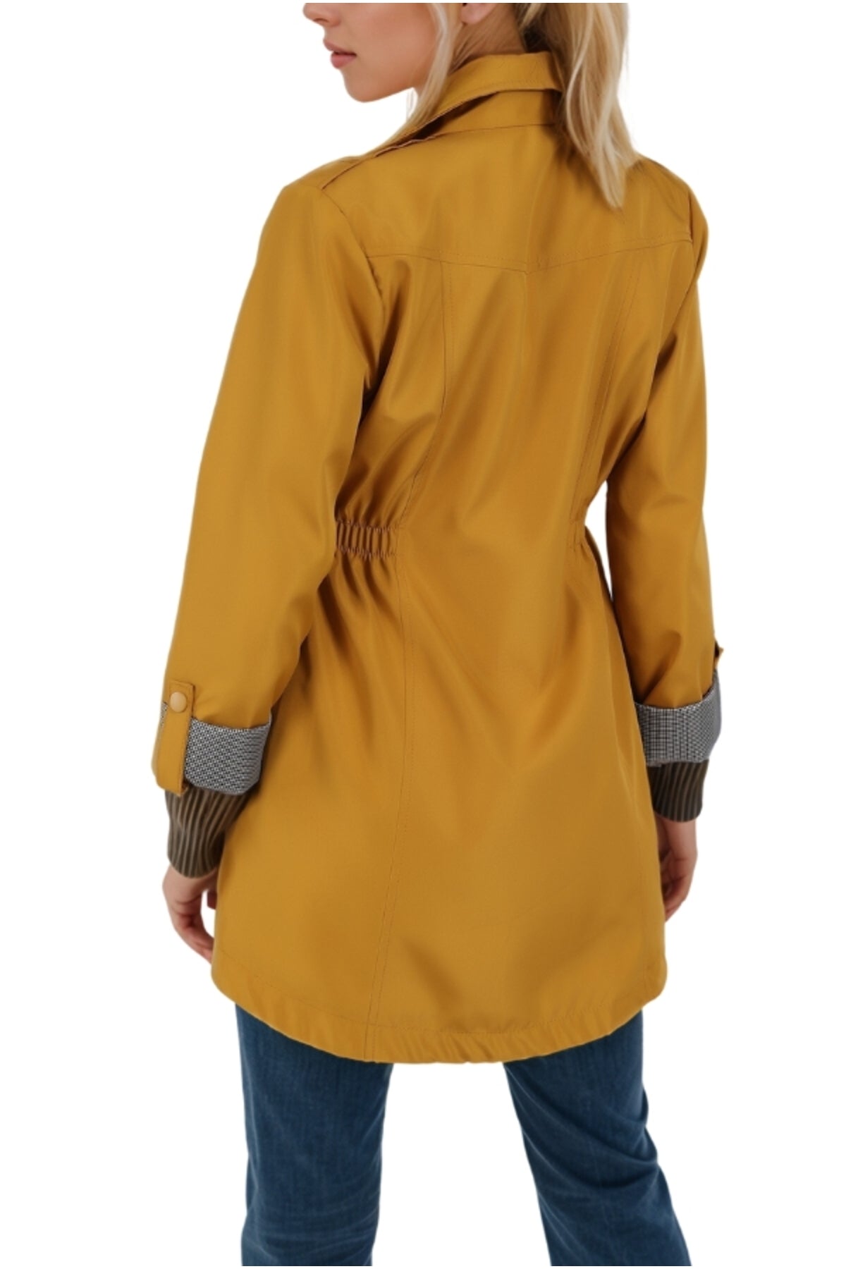 Serena Women's Drawstring Waist Trench Coat - Mustard