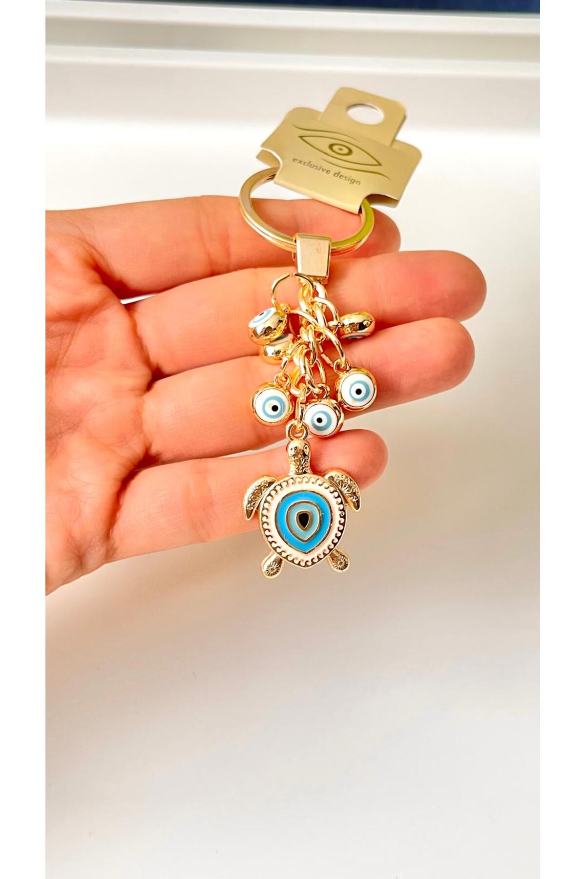 Madeleine Dangling Evil Eye Keychain - White Turtle