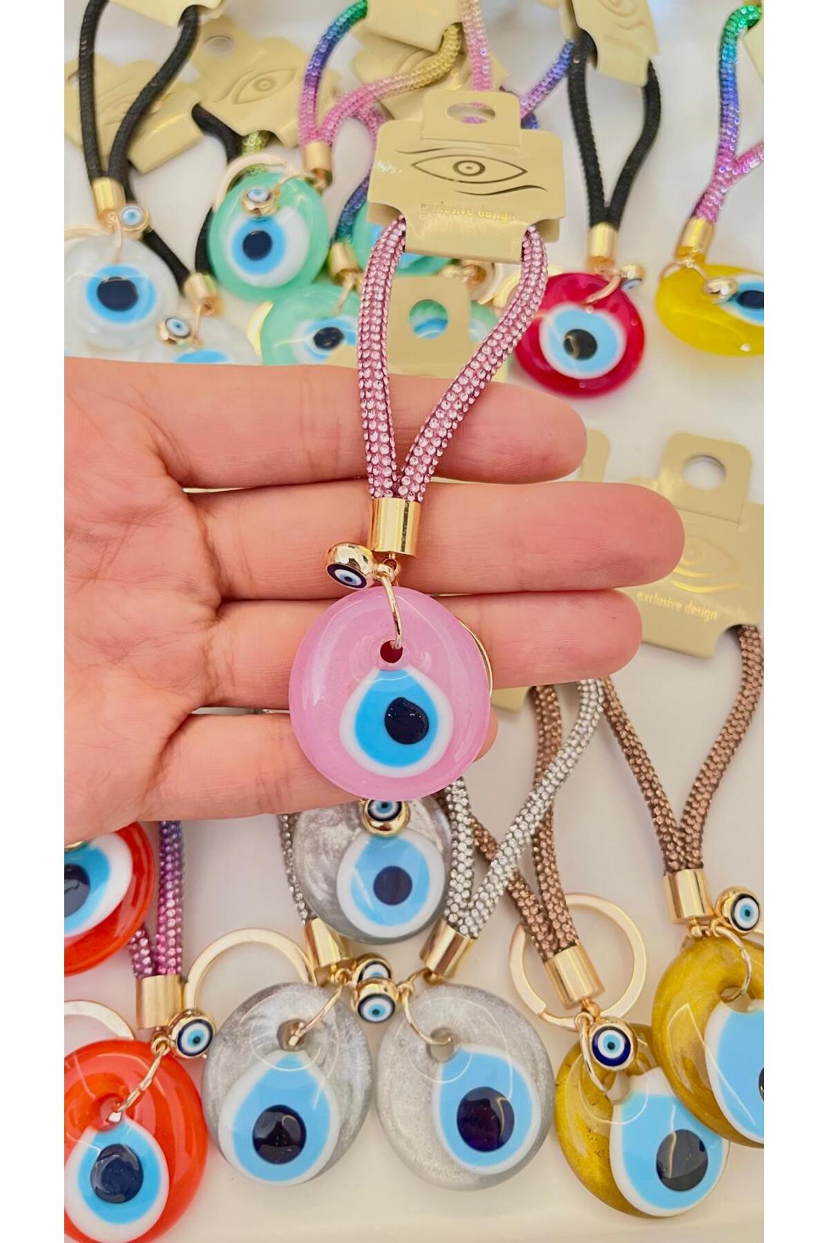 Meredith Glass Evil Eye Cord Charm - Pink