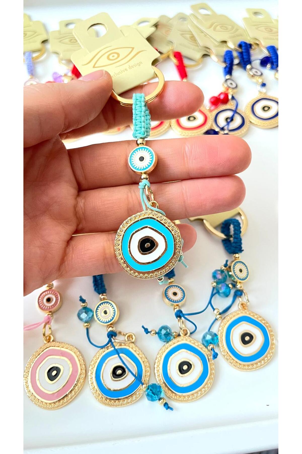Brianna Gold-Plated Evil Eye Bead Keychain - Light Green Evil Eye