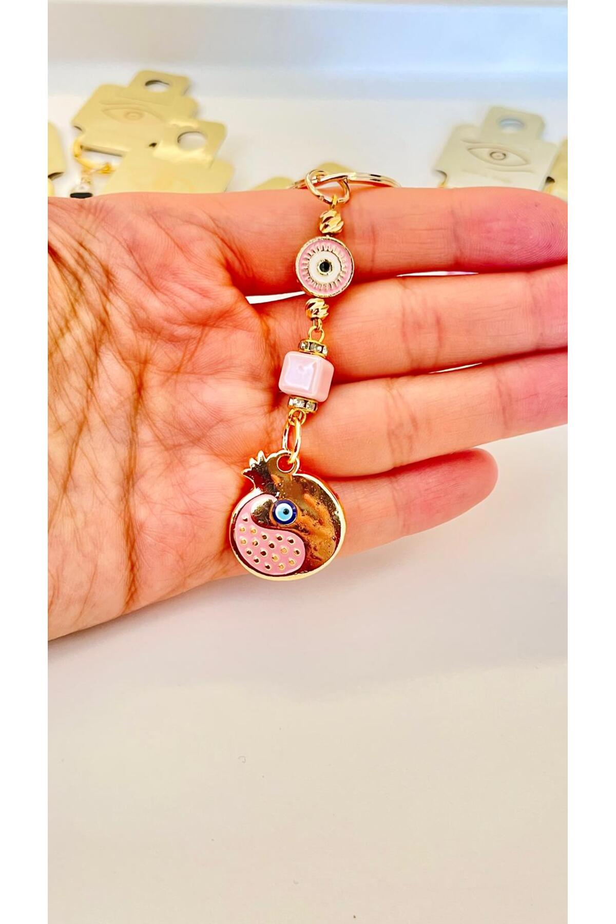 Hannah Gold-Plated Bodrum Bead Keychain - Pink Pomegranate