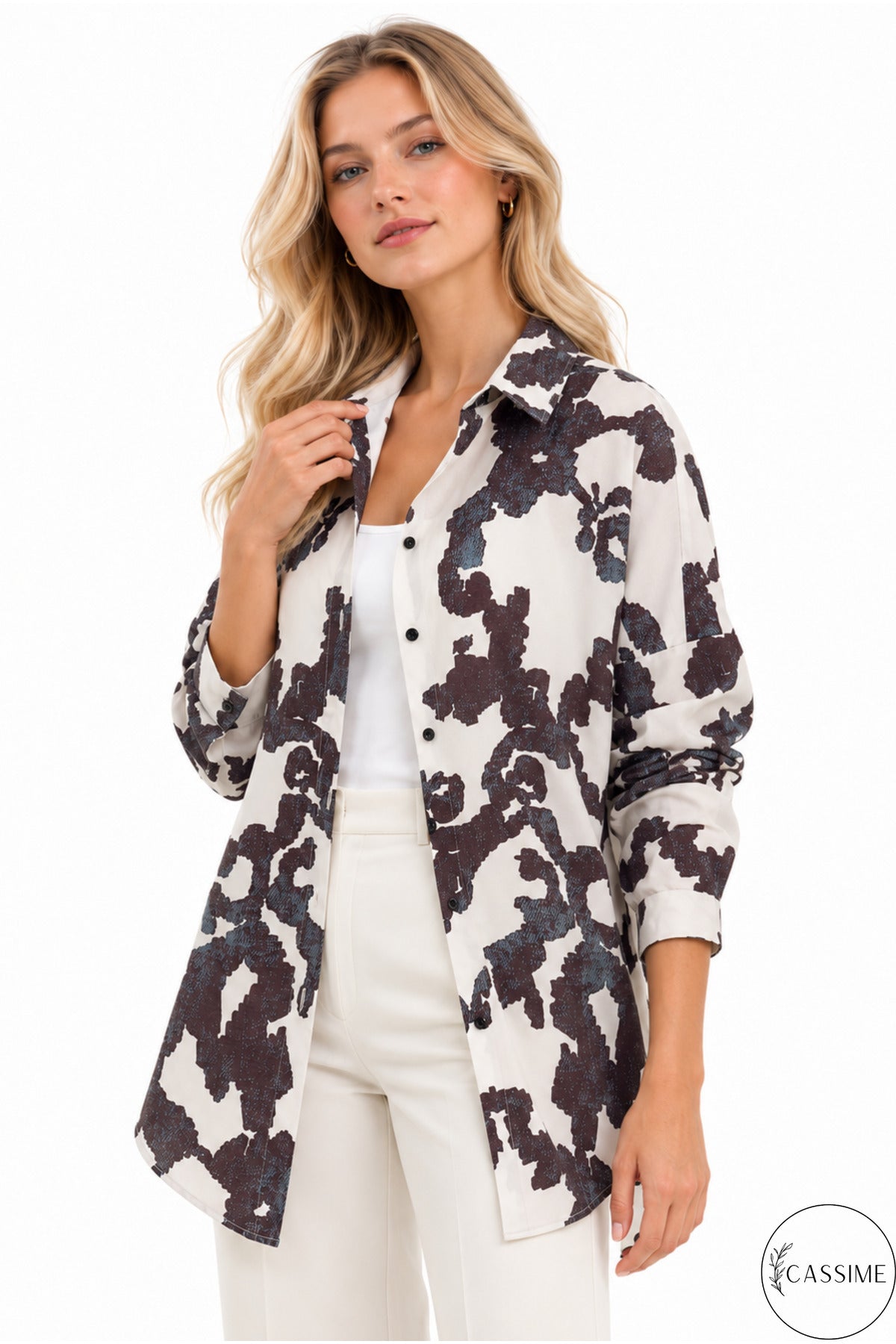 Melissa Women's Oversized Longline Shirt - Black Print