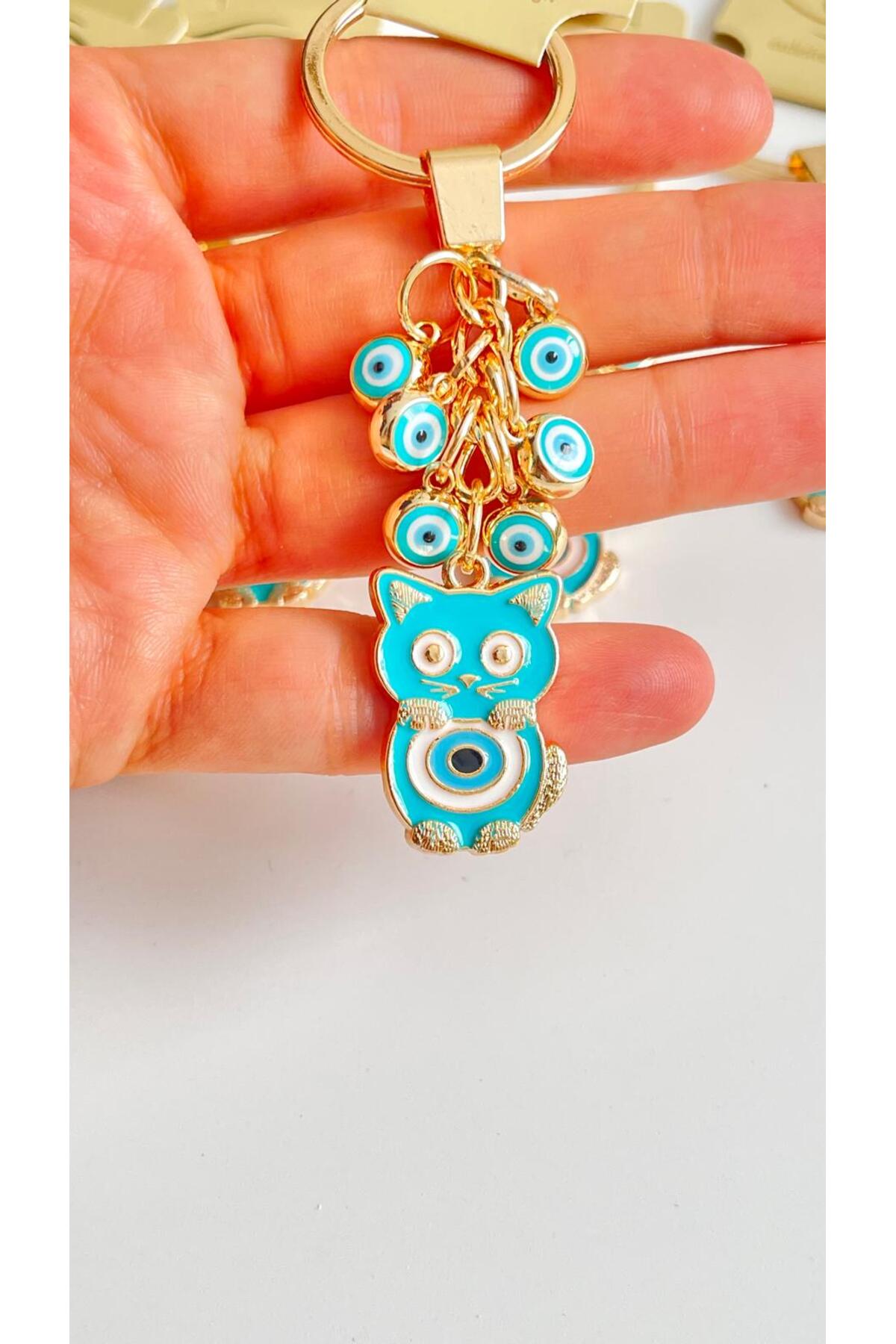 Madeleine Dangling Evil Eye Keychain - Turquoise Cat Evil Eye