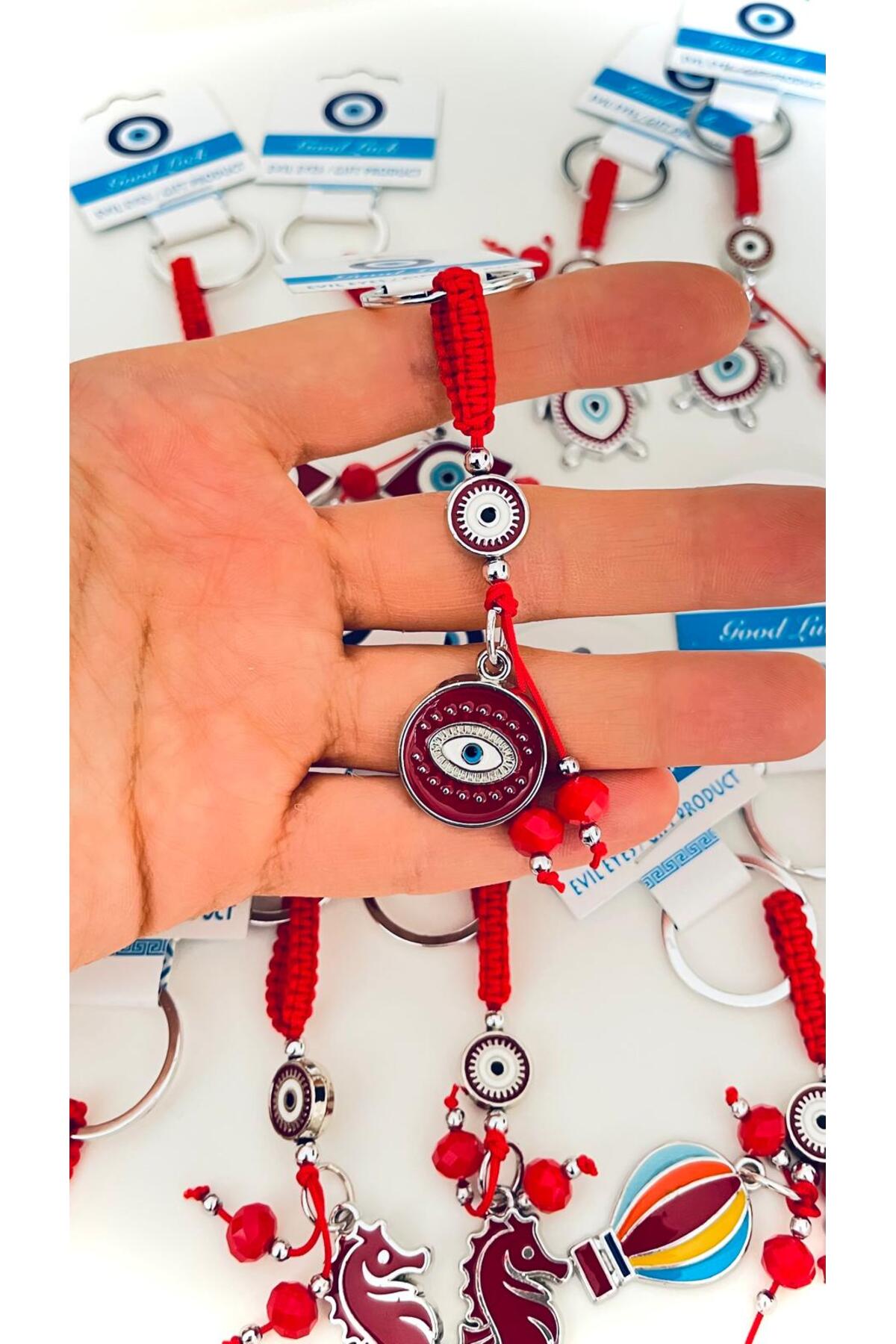 Abigail Silver-Plated Evil Eye Keychain - Red Round Evil Eye