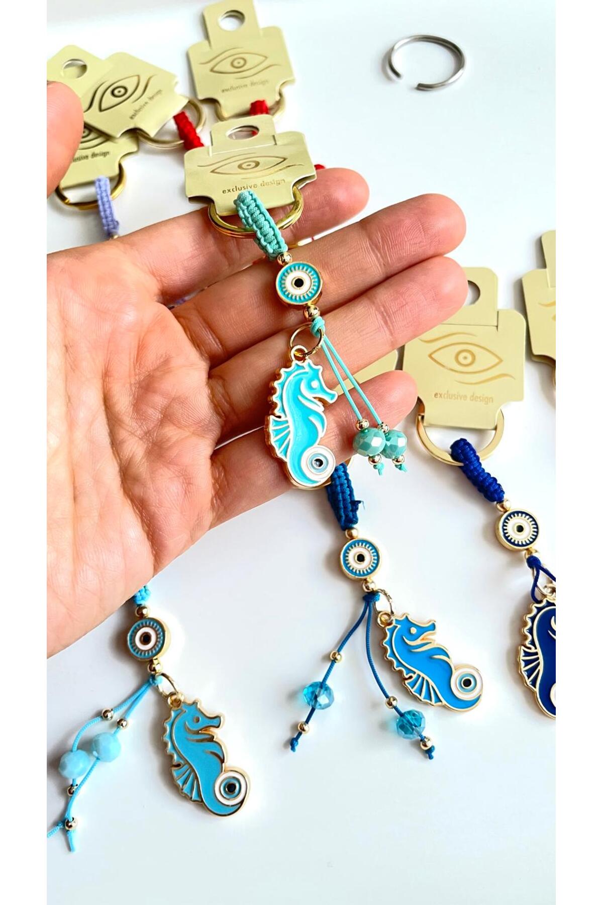 Ivy Gold-Plated Evil Eye Keychain - Light Green Seahorse
