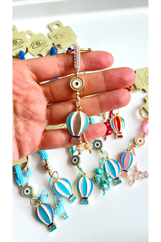 Brianna Gold-Plated Evil Eye Bead Keychain - Beige Balloon Design