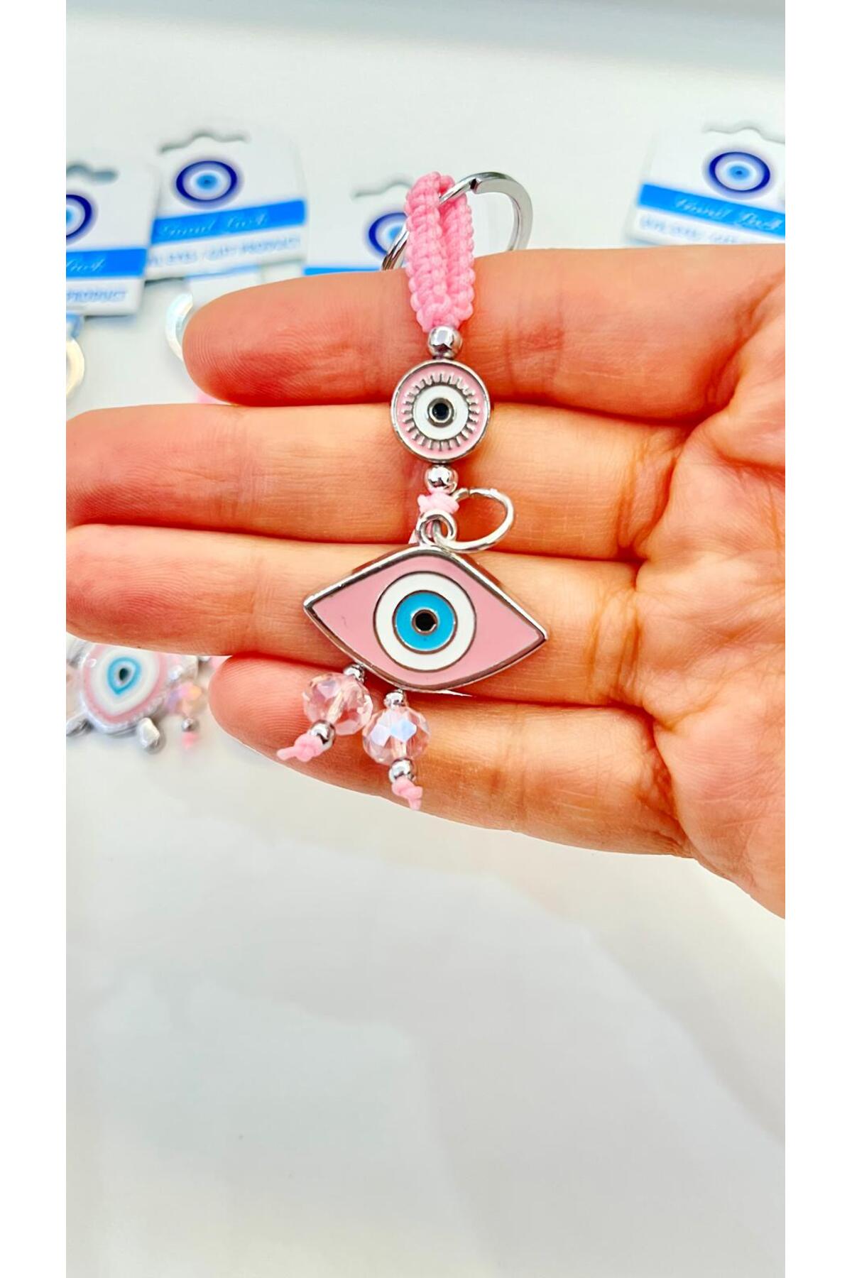 Abigail Silver-Plated Evil Eye Keychain - Pink Oval Evil Eye