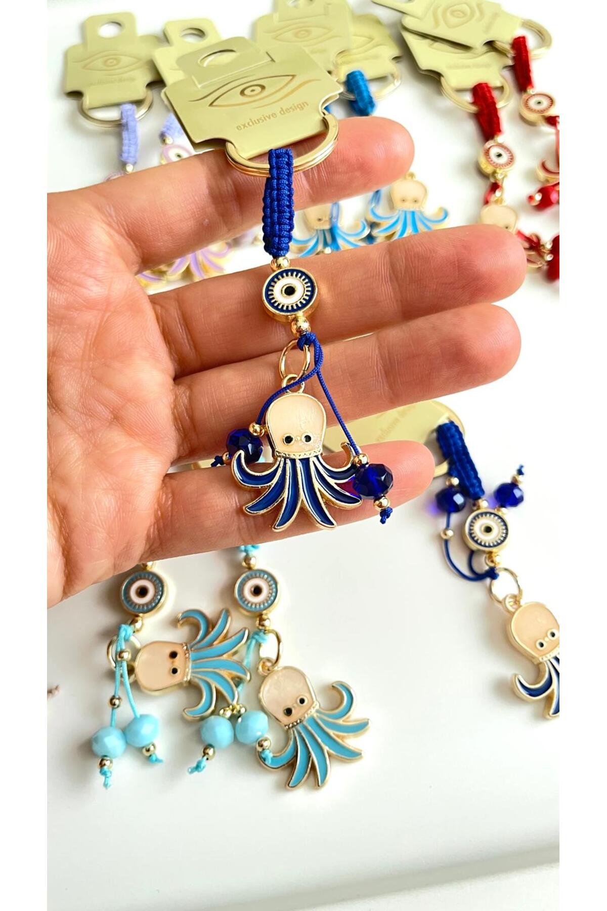 Ivy Gold-Plated Evil Eye Keychain - Navy Octopus Design
