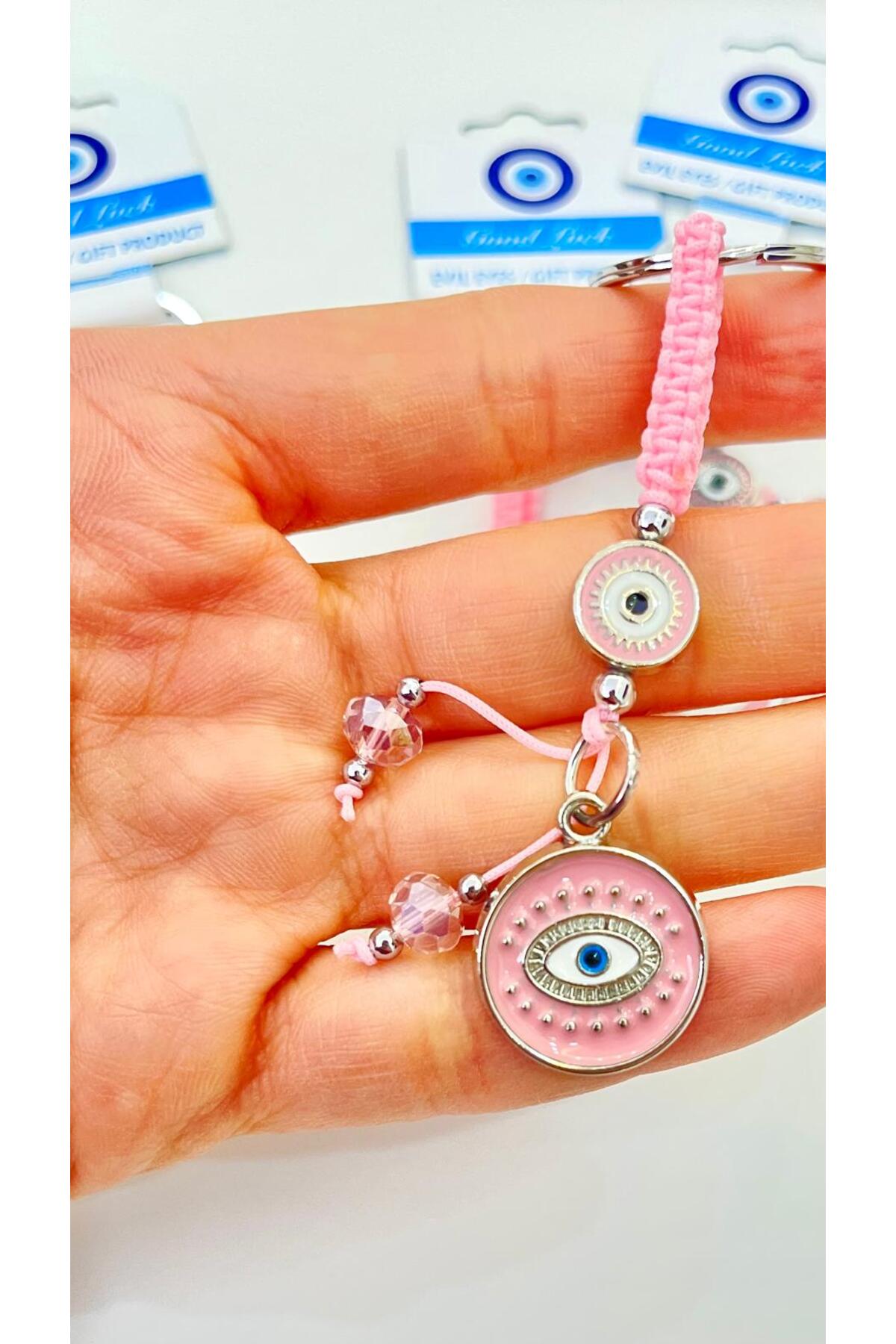 Abigail Silver-Plated Evil Eye Keychain - Pink Round Evil Eye