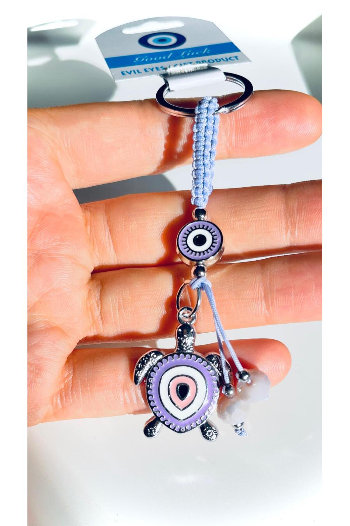 Abigail Silver-Plated Evil Eye Keychain - Lilac Turtle Design