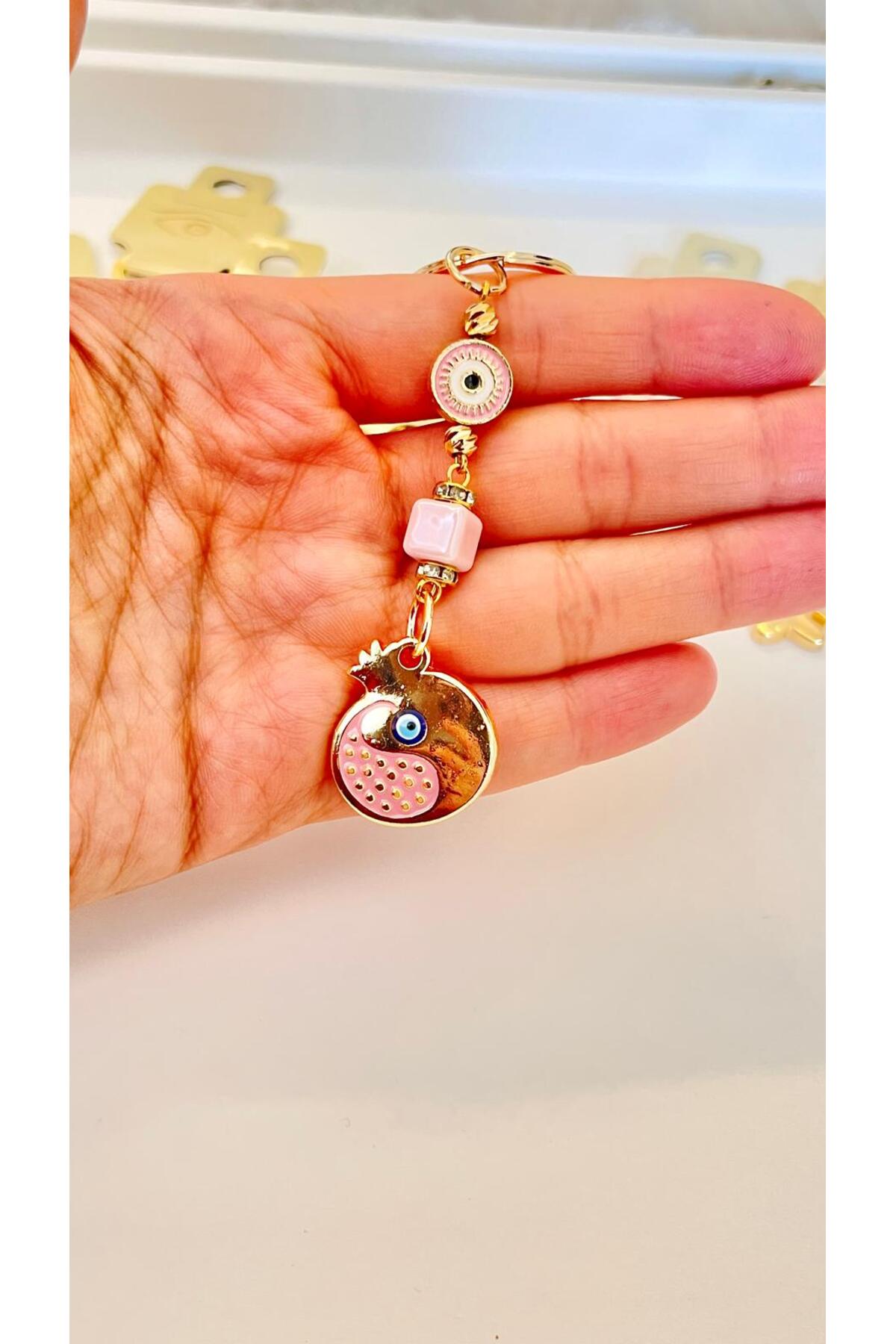 Hannah Gold-Plated Bodrum Bead Keychain - Pink Pomegranate