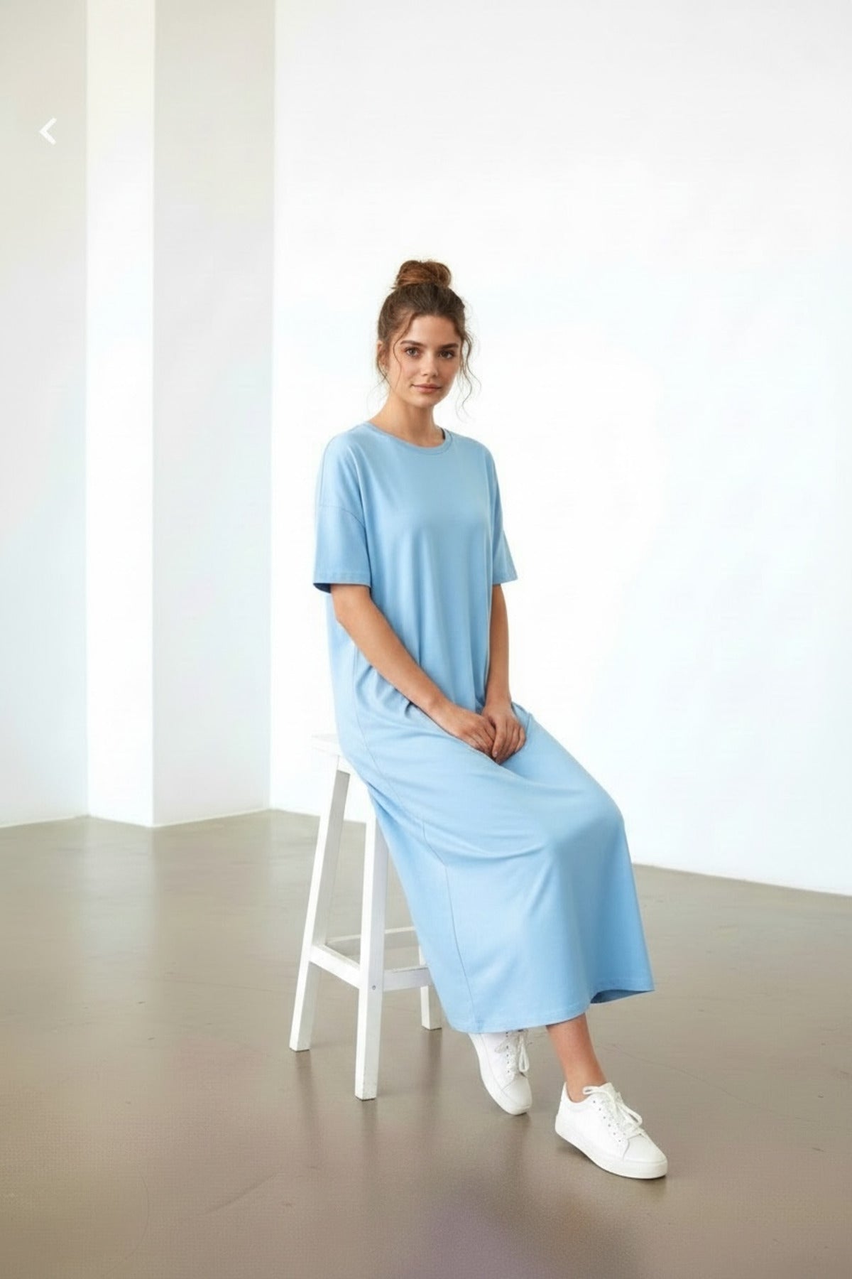 Lucille Women's Half Sleeve Knit Maxi Dress with Slit - Baby Blue