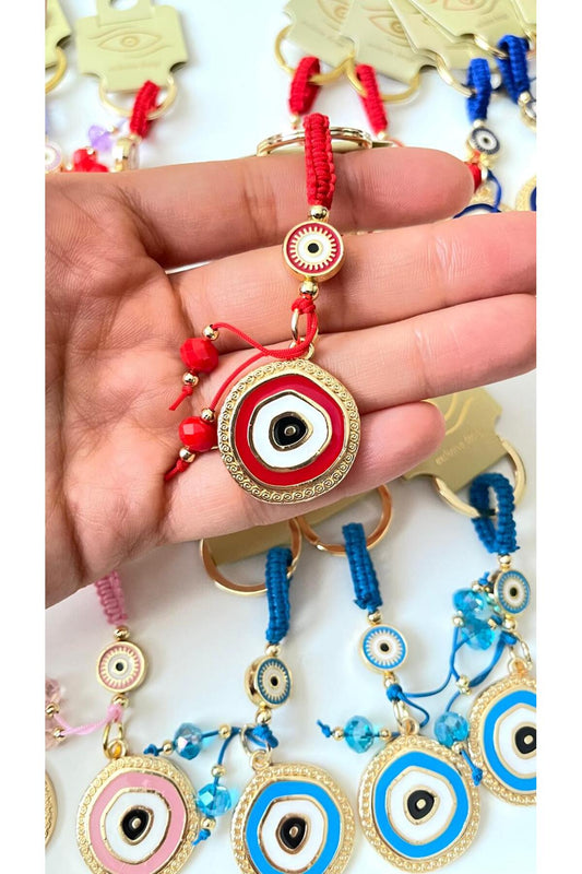 Brianna Gold-Plated Evil Eye Bead Keychain - Baby Blue Evil Eye