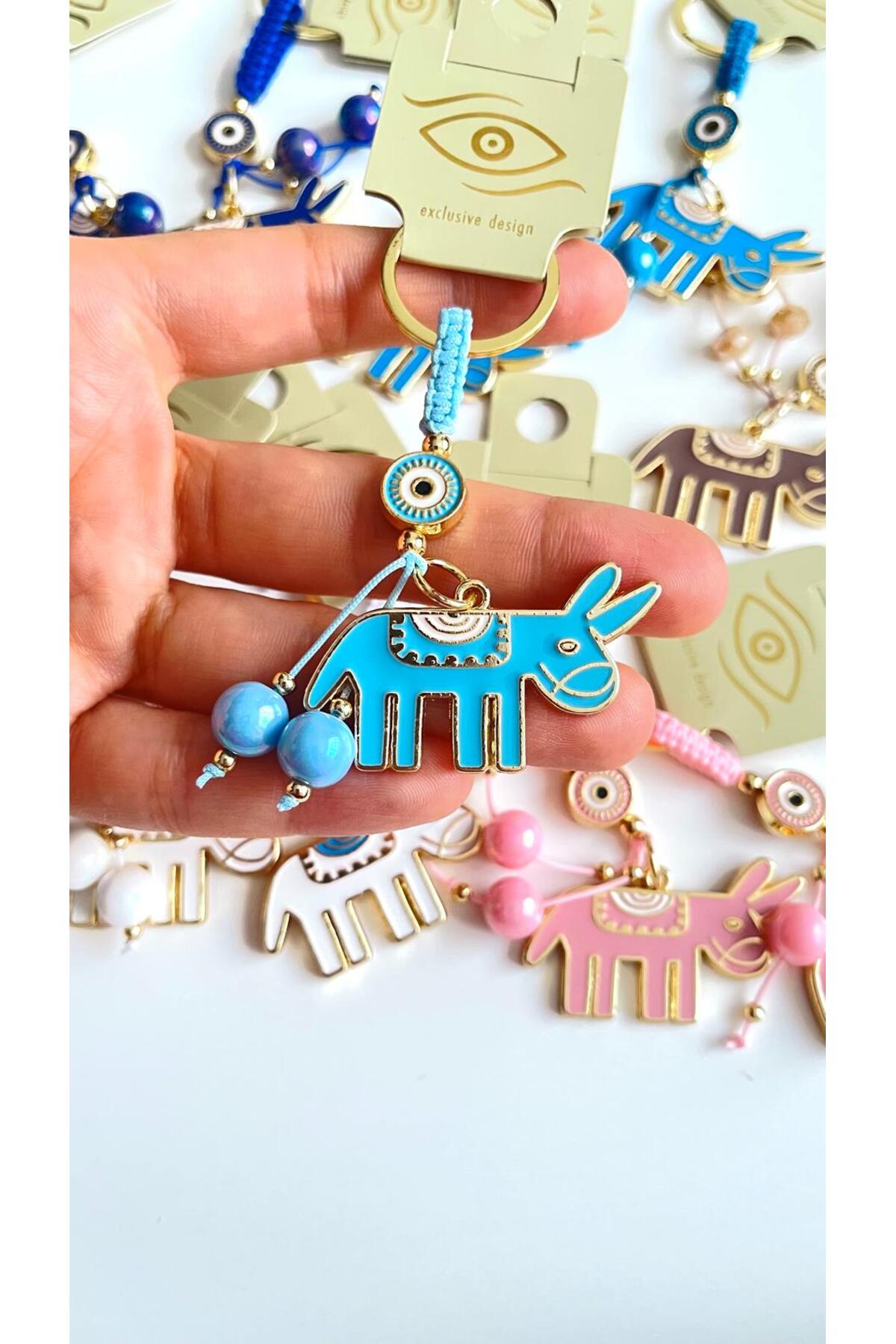 Bella Gold-Plated Animal Charm Keychain - Light Blue Donkey Design