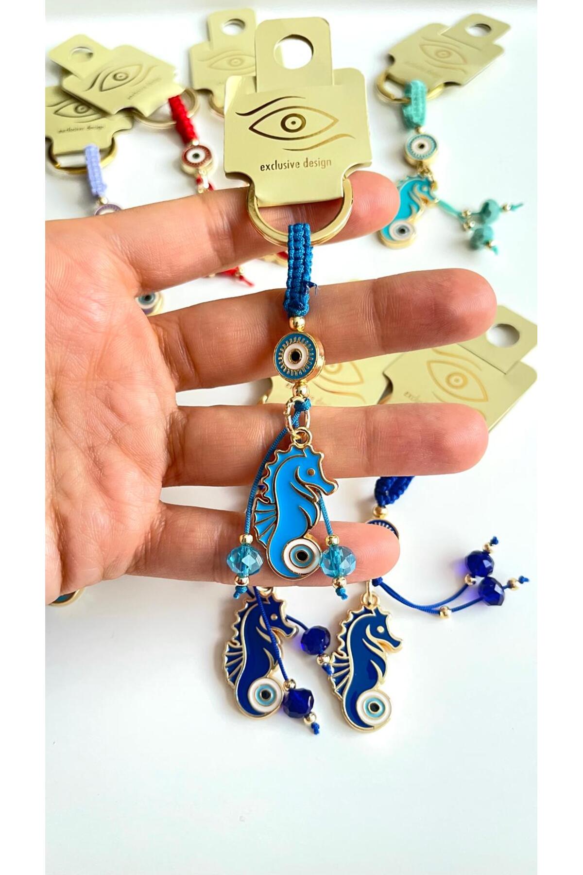 Ivy Gold-Plated Evil Eye Keychain - Blue Seahorse