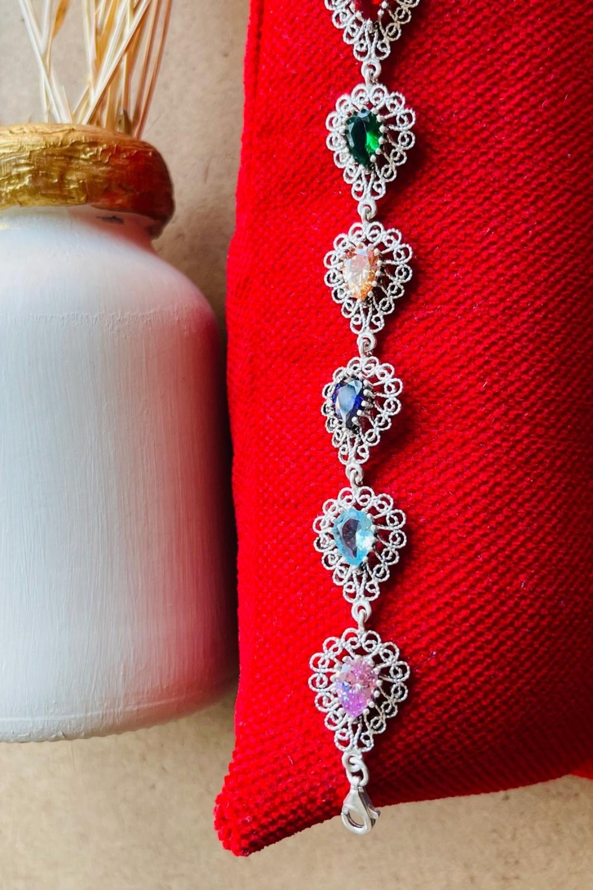 Brooke Seven-Stone Filigree Silver Bracelet - Multicolor