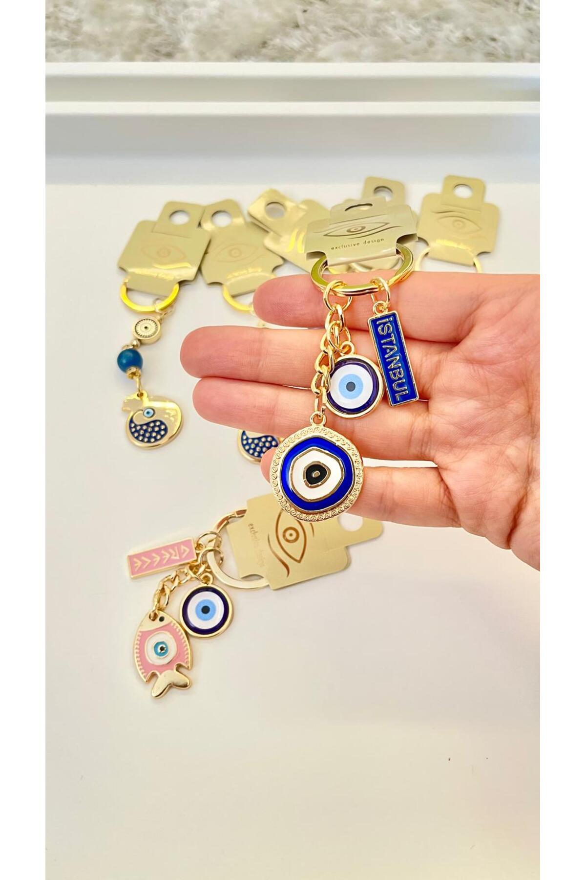 Hannah Gold-Plated Bodrum Bead Keychain - Navy Istanbul