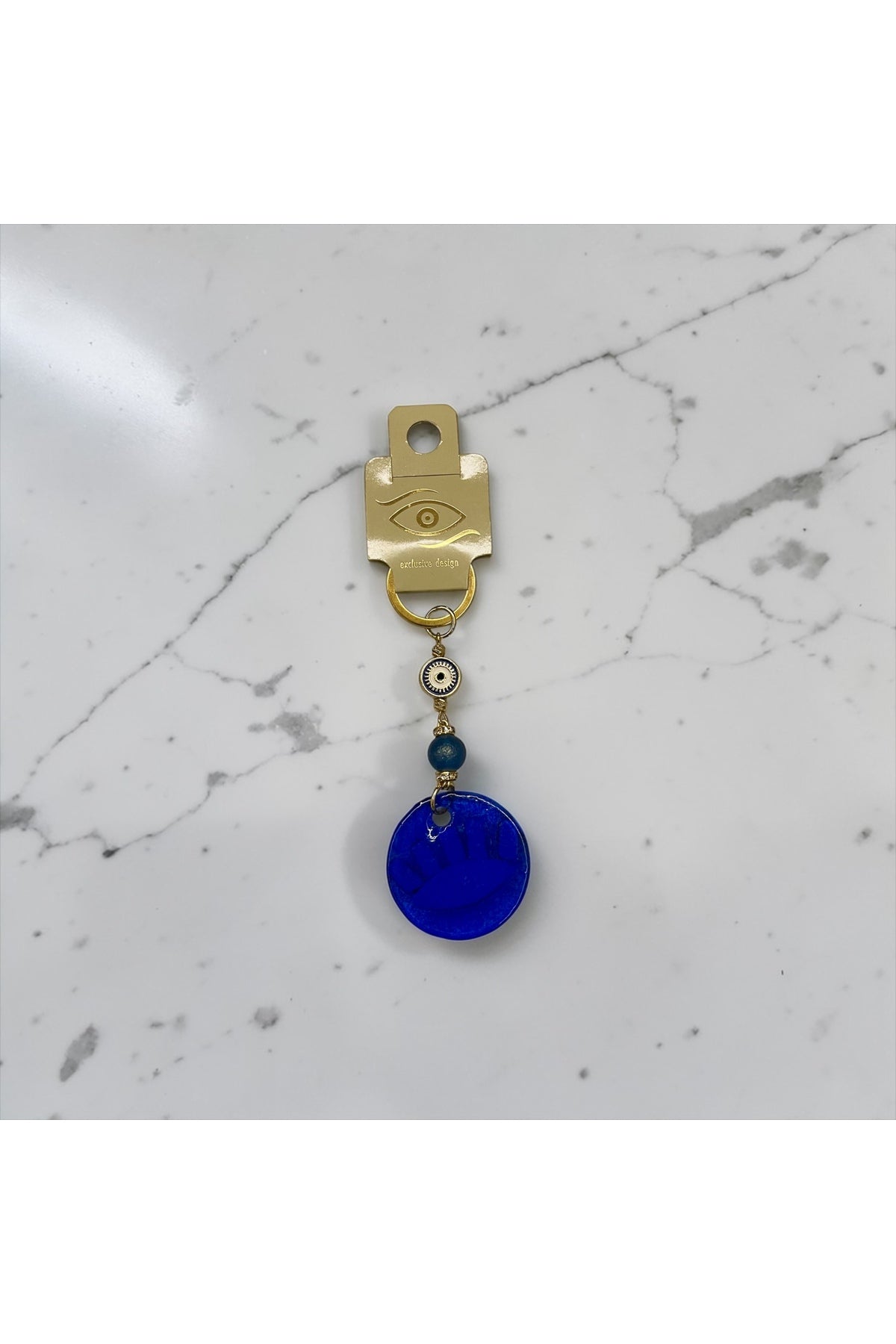 Savannah Gold-Plated Evil Eye Charm Keychain - Navy