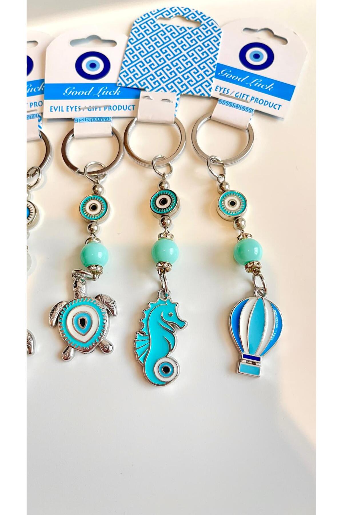 Abigail Silver-Plated Evil Eye Keychain - Turquoise Seahorse Design