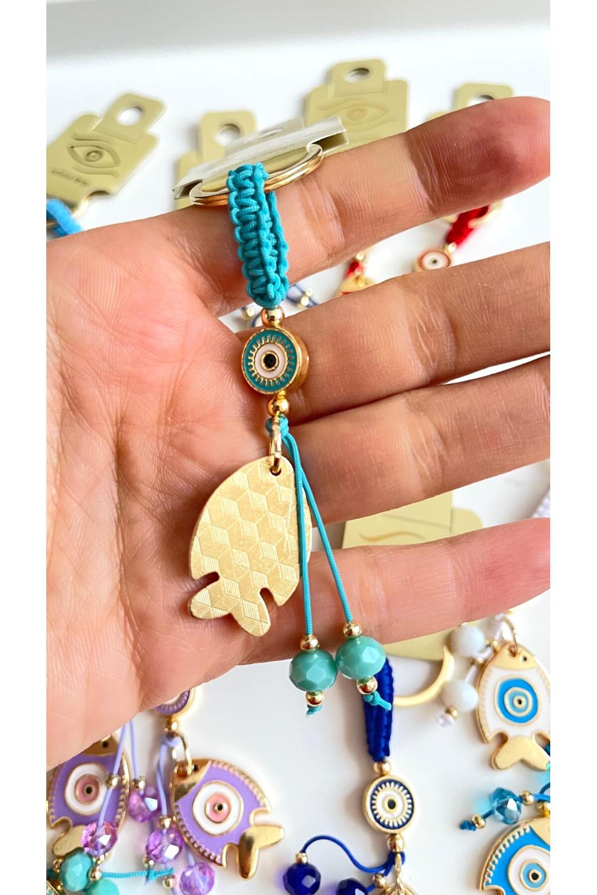 Ivy Gold-Plated Evil Eye Keychain - Turquoise Fish Design
