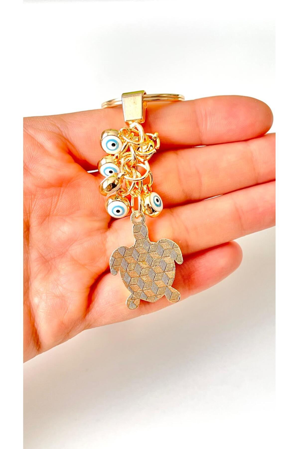 Madeleine Dangling Evil Eye Keychain - White Turtle