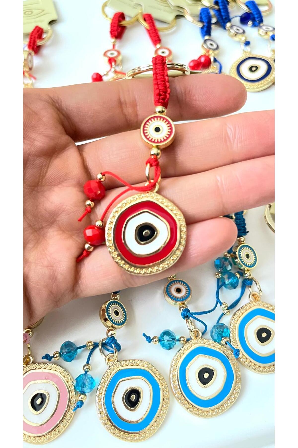 Brianna Gold-Plated Evil Eye Bead Keychain - Baby Blue Evil Eye