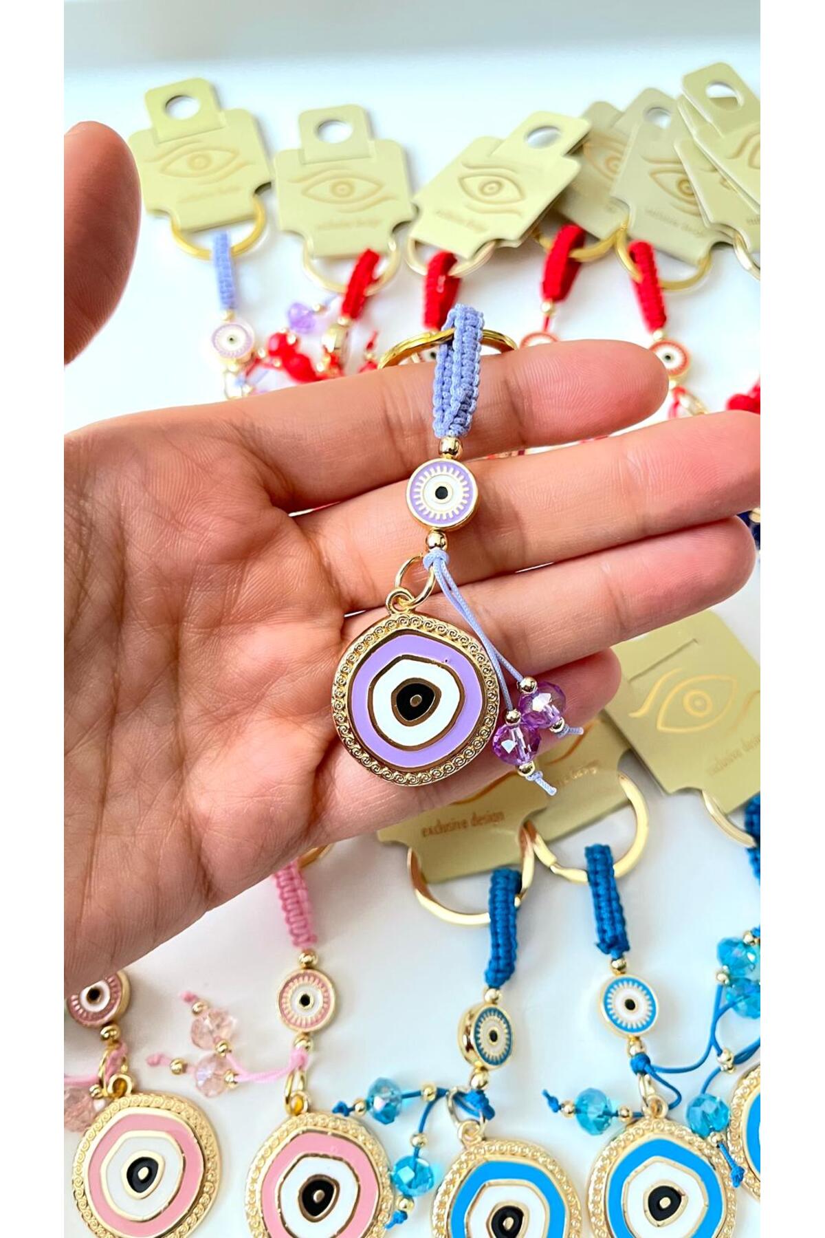 Brianna Gold-Plated Evil Eye Bead Keychain - Lilac Evil Eye