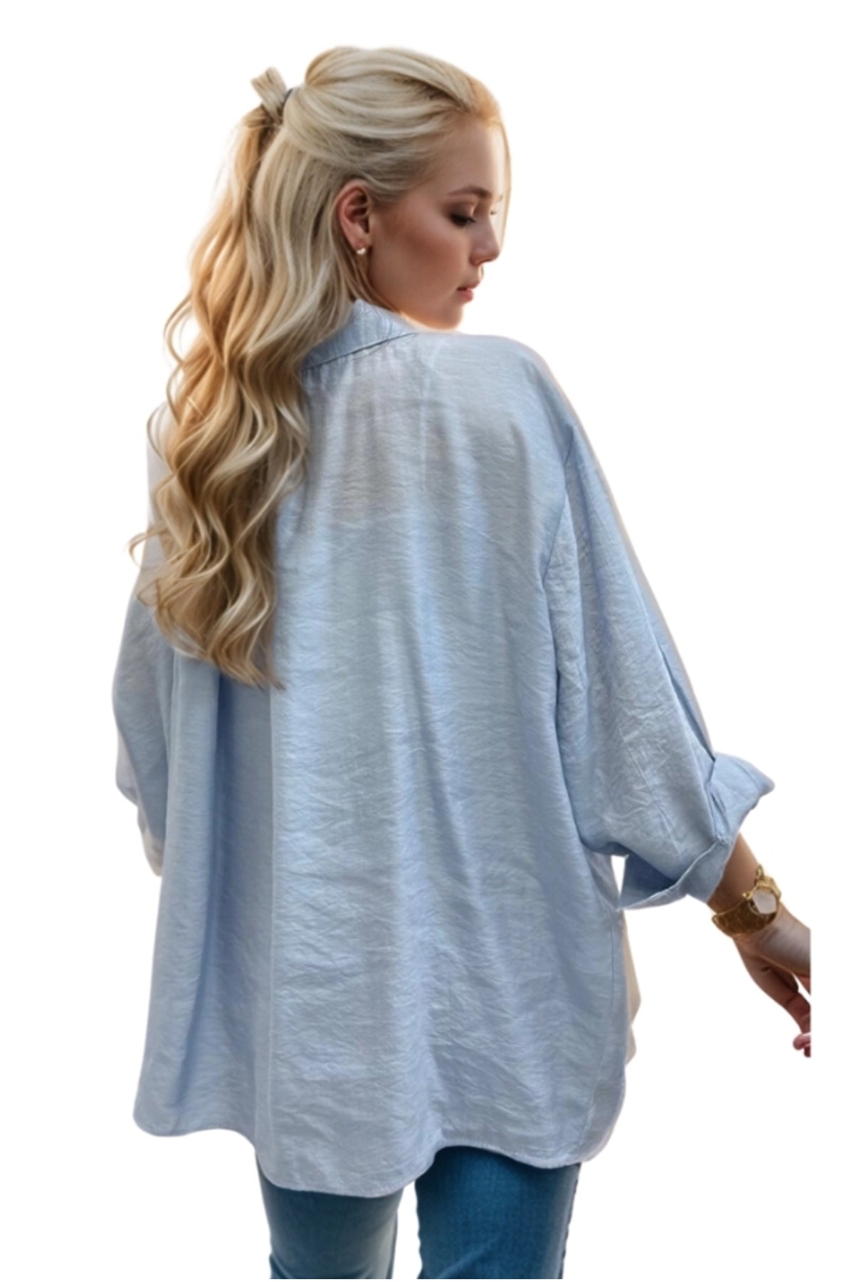 Georgia Women's Oversized Long Sleeve Shirt - Sky Blue