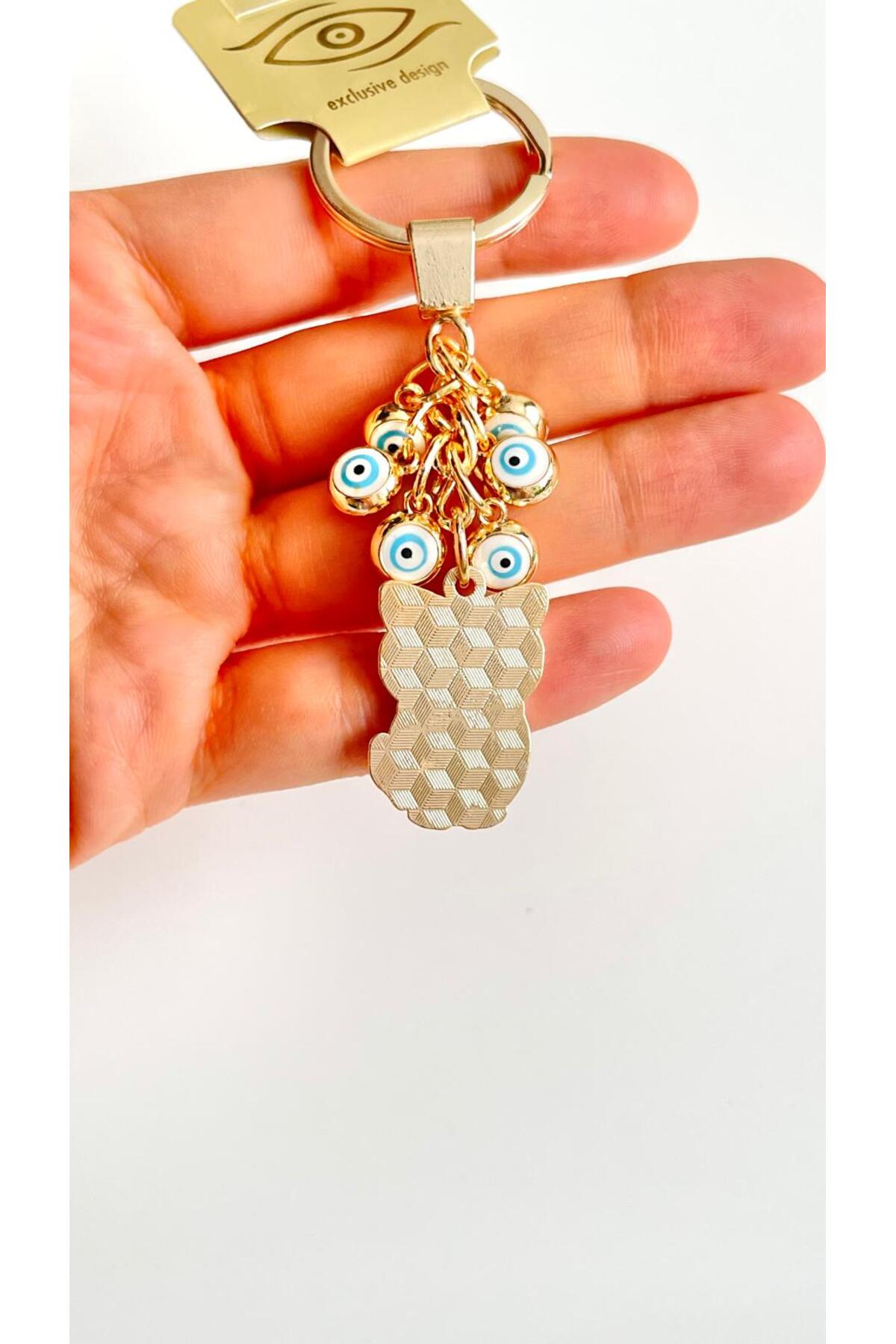 Madeleine Dangling Evil Eye Keychain - White Cat Evil Eye