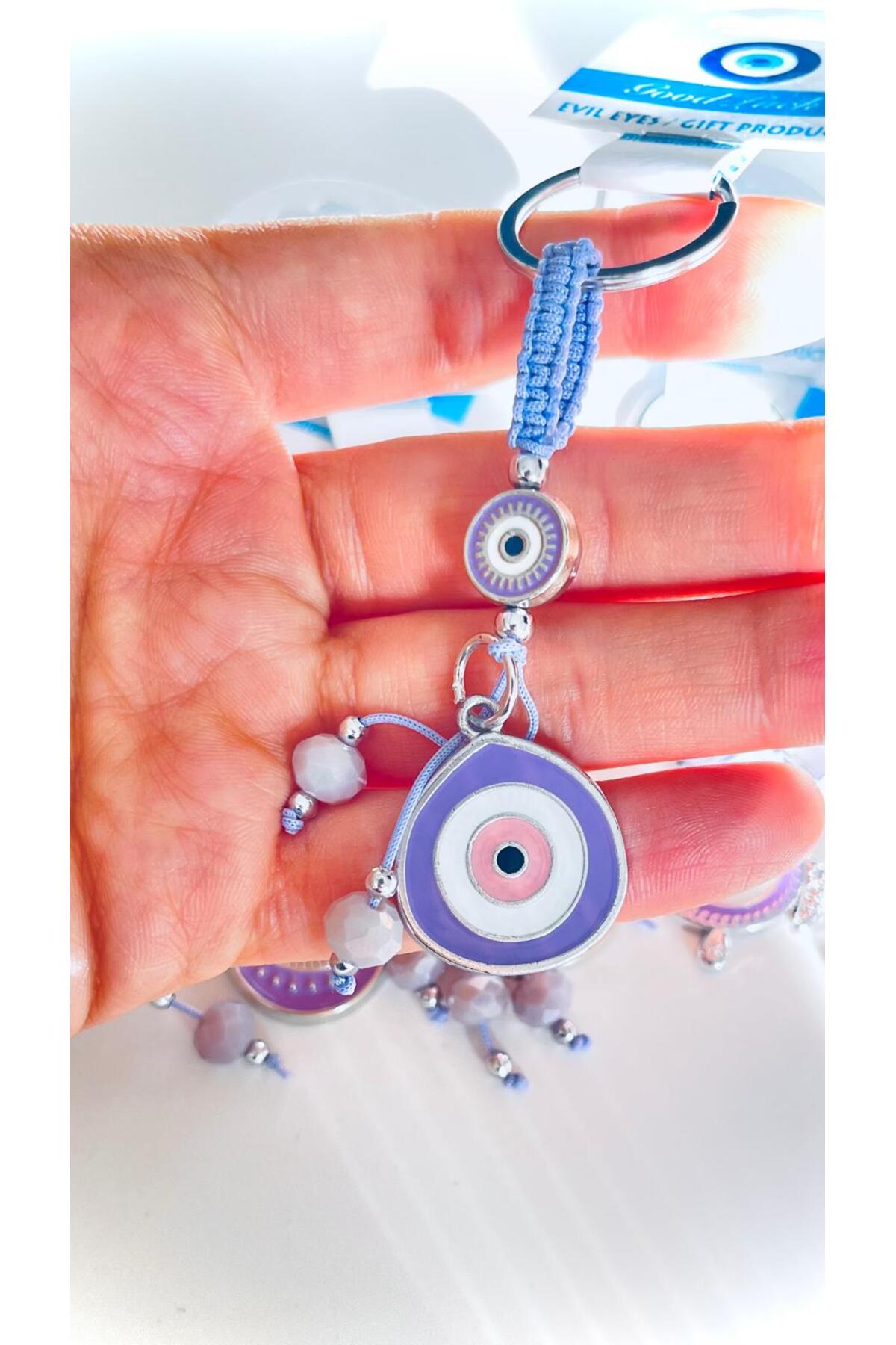 Abigail Silver-Plated Evil Eye Keychain - Lilac Teardrop Evil Eye