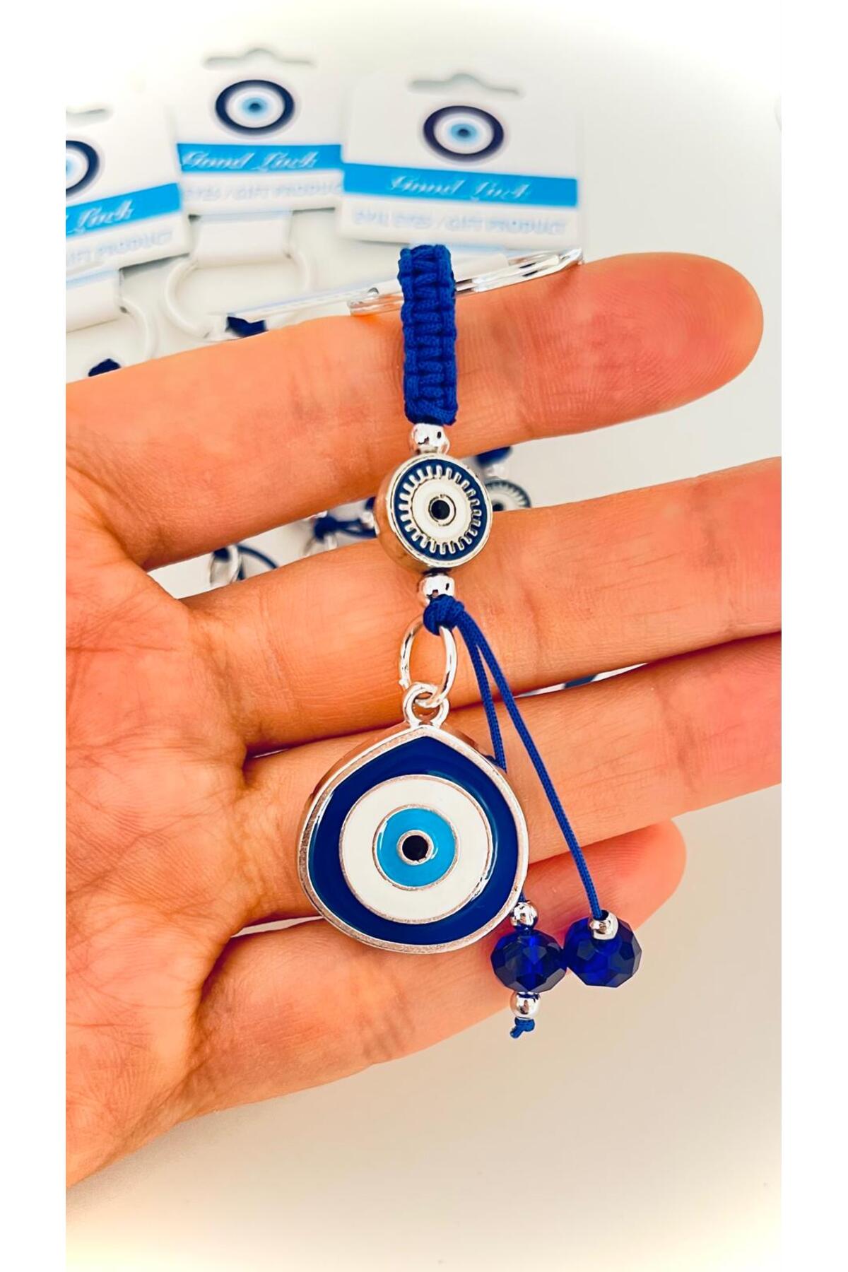 Abigail Silver-Plated Evil Eye Keychain - Navy Teardrop Evil Eye