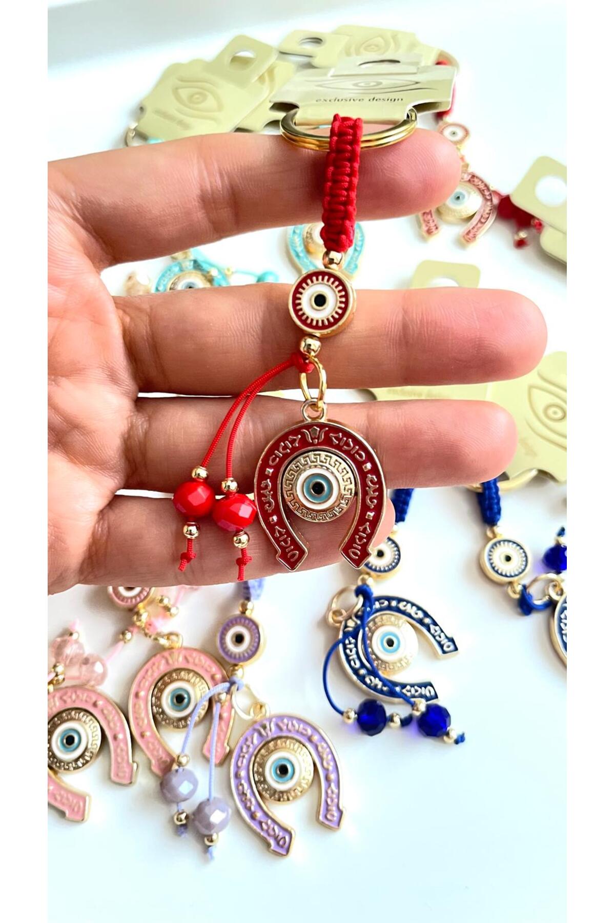 Bella Gold-Plated Animal Charm Keychain - Red Horseshoe