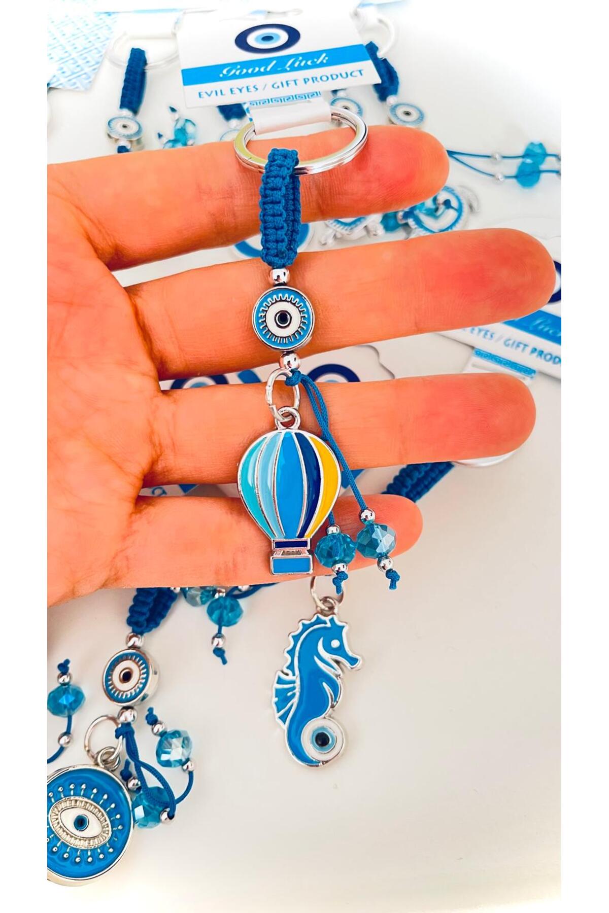 Abigail Silver-Plated Evil Eye Keychain - Blue Balloon Design