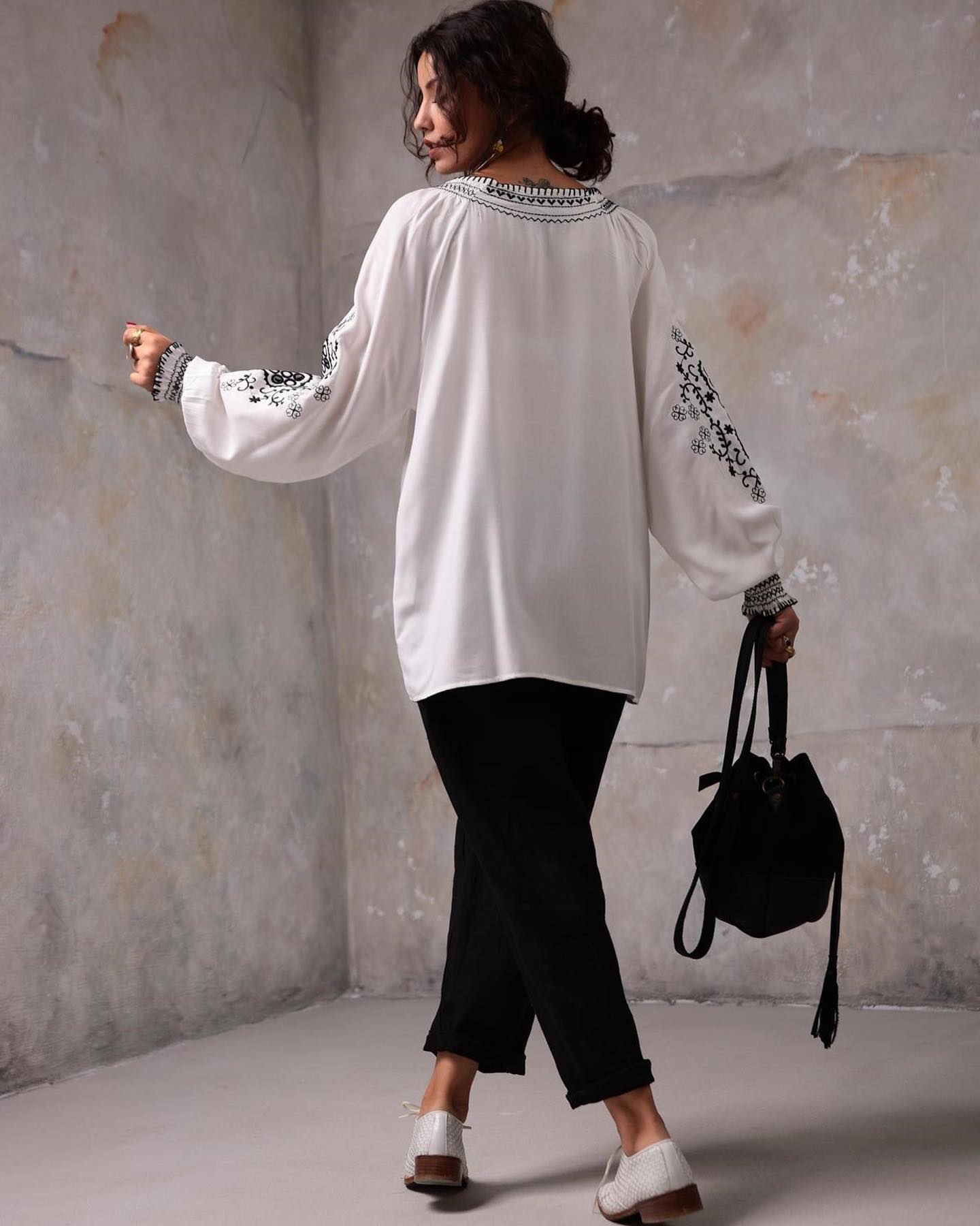 Bohemian Elegance Embroidered Cotton Blouse