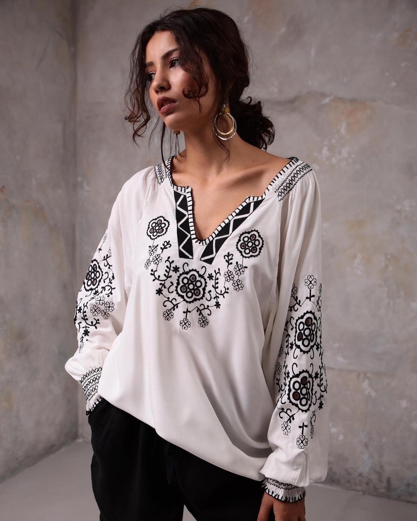 Bohemian Elegance Embroidered Cotton Blouse