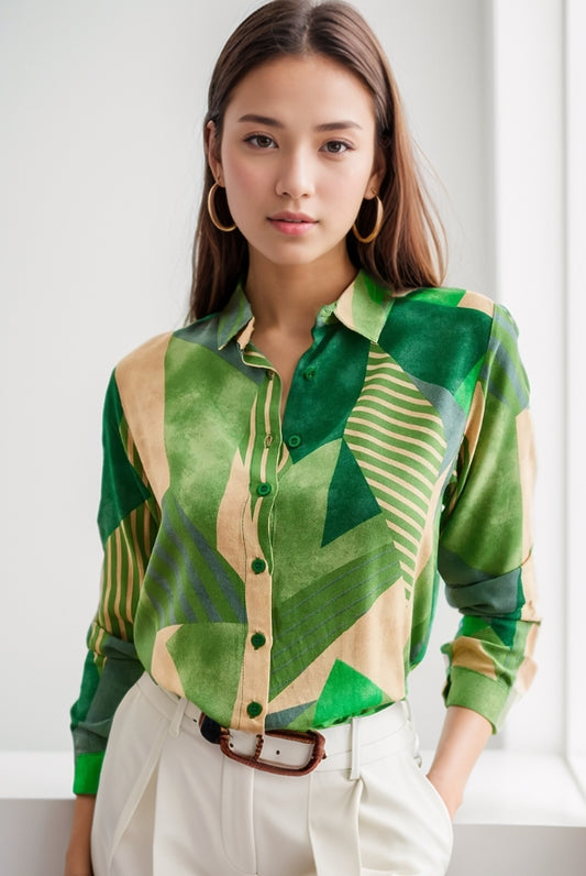 Blusa abotonada con diseño floral azul